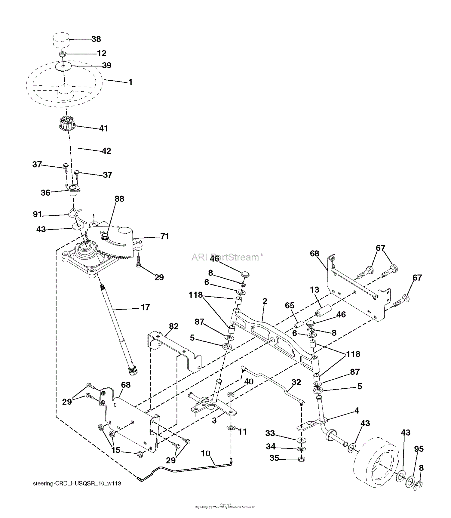 Husqvarna CTH182T - 96061031800 (2010-11) Parts Diagram for STEERING