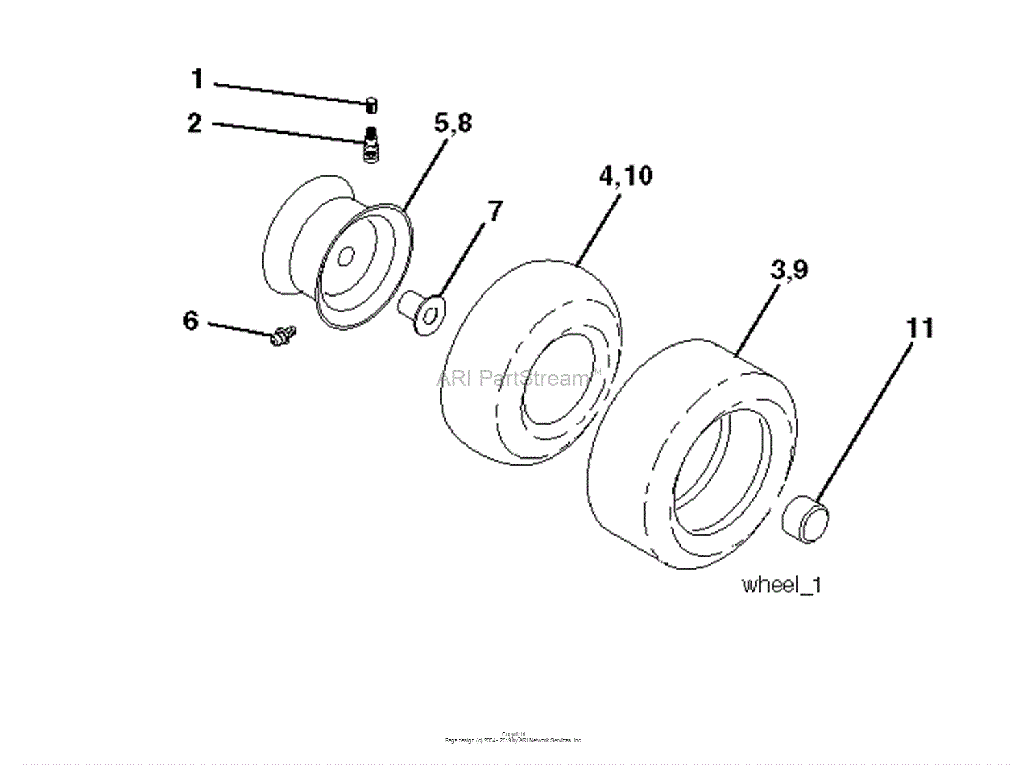 Husqvarna LTH1842 - 96041005209 (2013-11) Parts Diagram for WHEELS TIRES