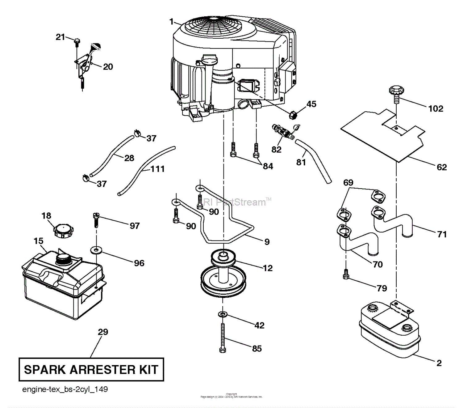 Husqvarna YTH22V46 - 96043021300 (2015-09) Parts Diagram for ENGINE