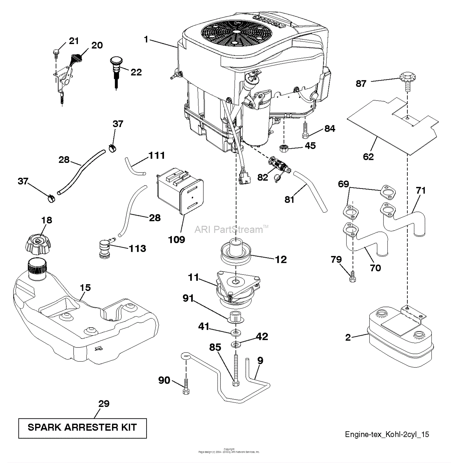 Husqvarna YTH24K48 - 96045003502 (2014-01) Parts Diagram for ENGINE