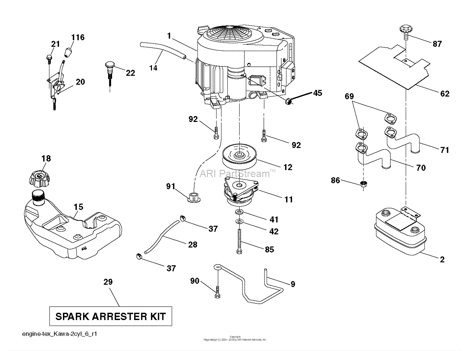 Husqvarna YTH24V42LS - 96048001302 (2012-08) Parts Diagram for ENGINE