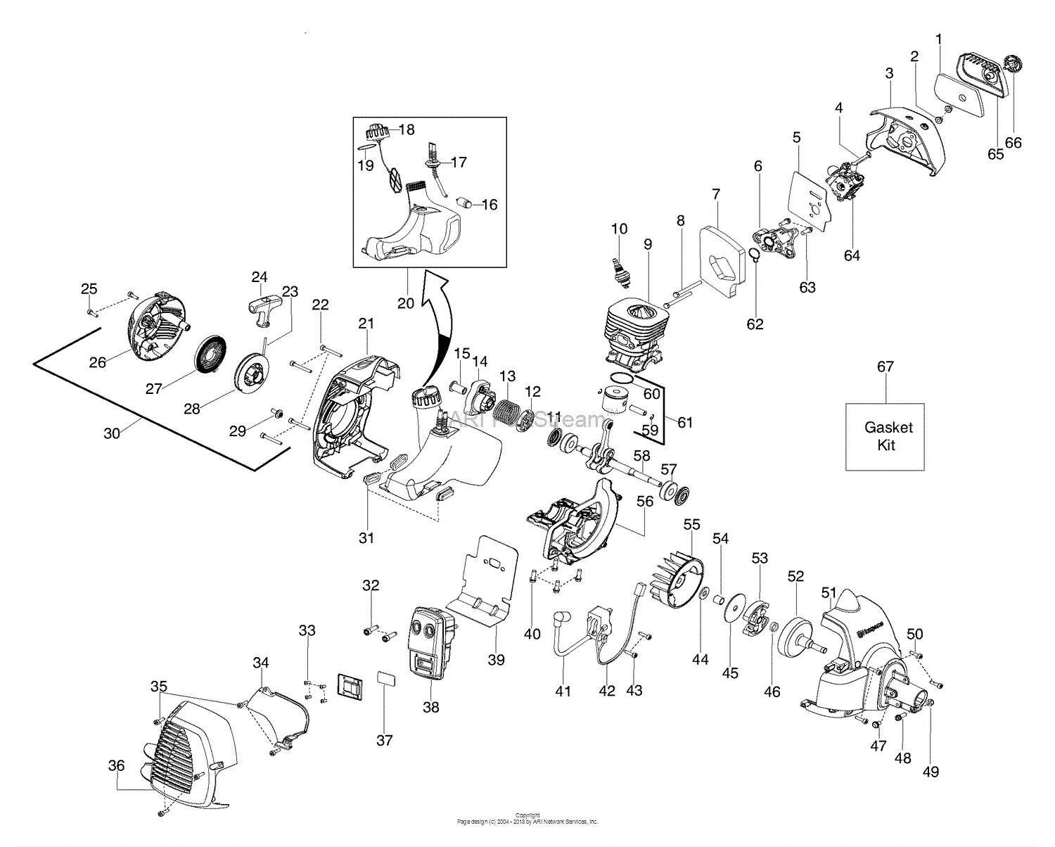 Husqvarna 125 L (2005-06) Parts Diagram for Engine, Fuel Tank & Ignition