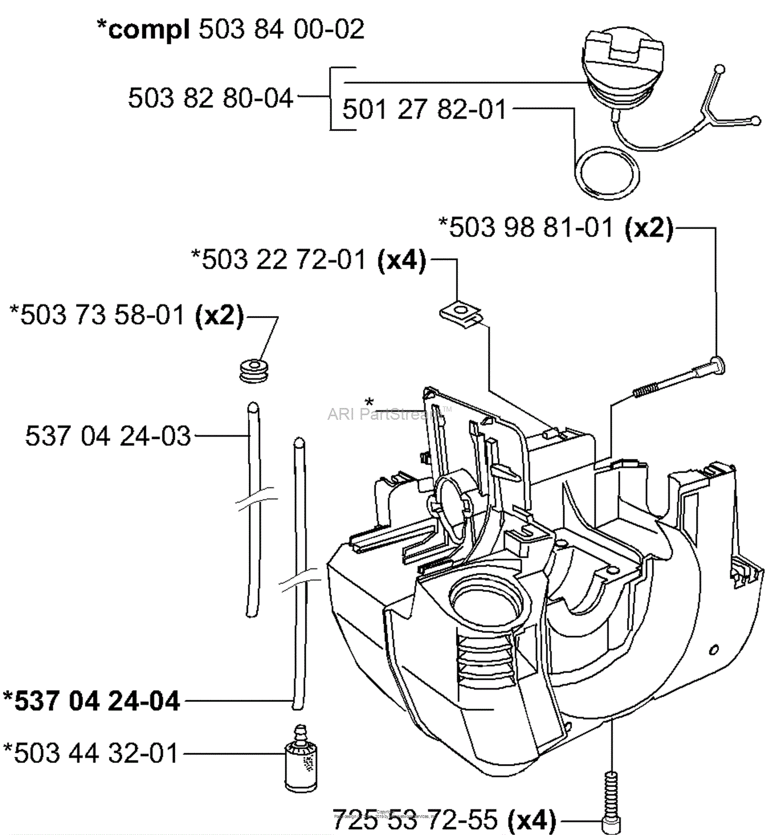 Husqvarna 232 L (2000-10) Parts Diagram for Fuel Tank / Crankcase