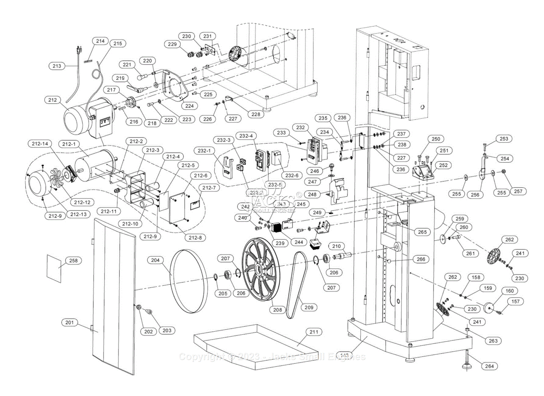 Jet Tools Jwbs Sf Jwbs Sf Inch Woodworking Band Saw Parts Diagram For Parts List