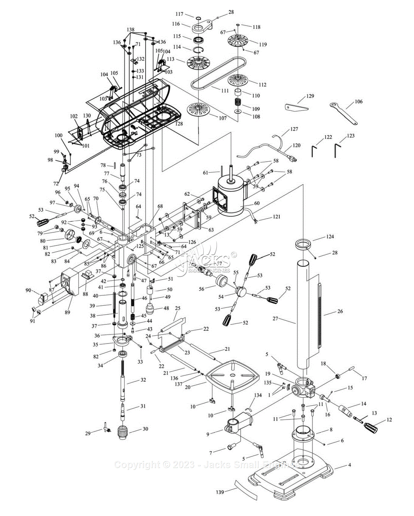 Jet Tools JDP-12 12in Variable Speed Drill Press 707300 Parts Diagram ...