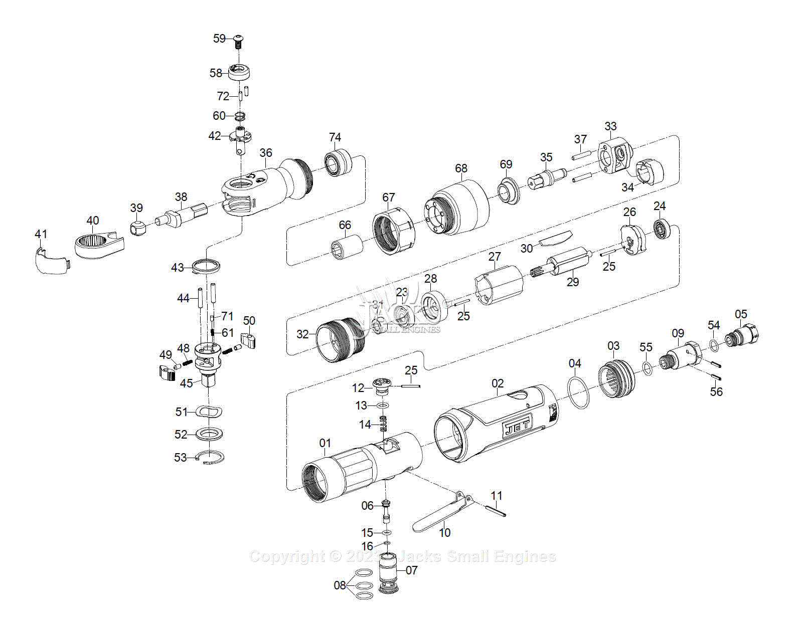 Jet Tools Jat 322 Jat 323 Pneumatic Ratchet Wrench 505322 Parts Diagram