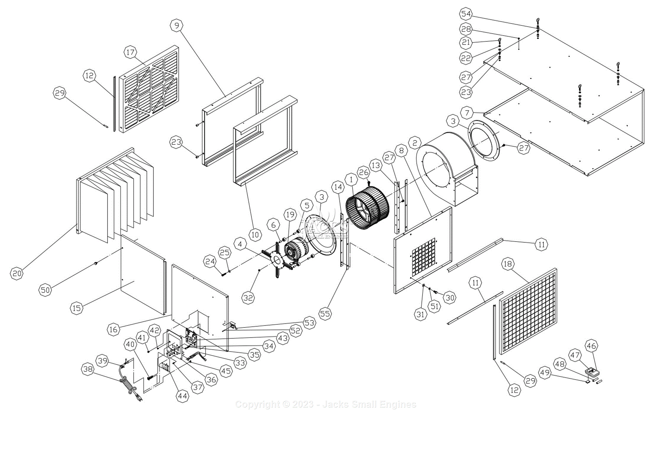 Jet Tools AFS-2000 Air Filtration 708615 Parts Diagram for Parts List