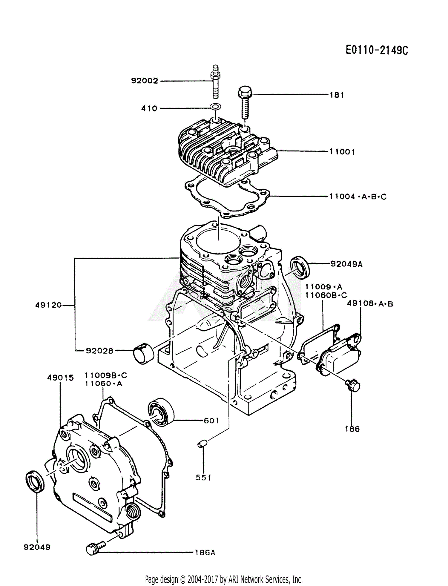 Kawasaki FA130D-CS20 4 Stroke Engine FA130D Parts Diagram for CYLINDER ...