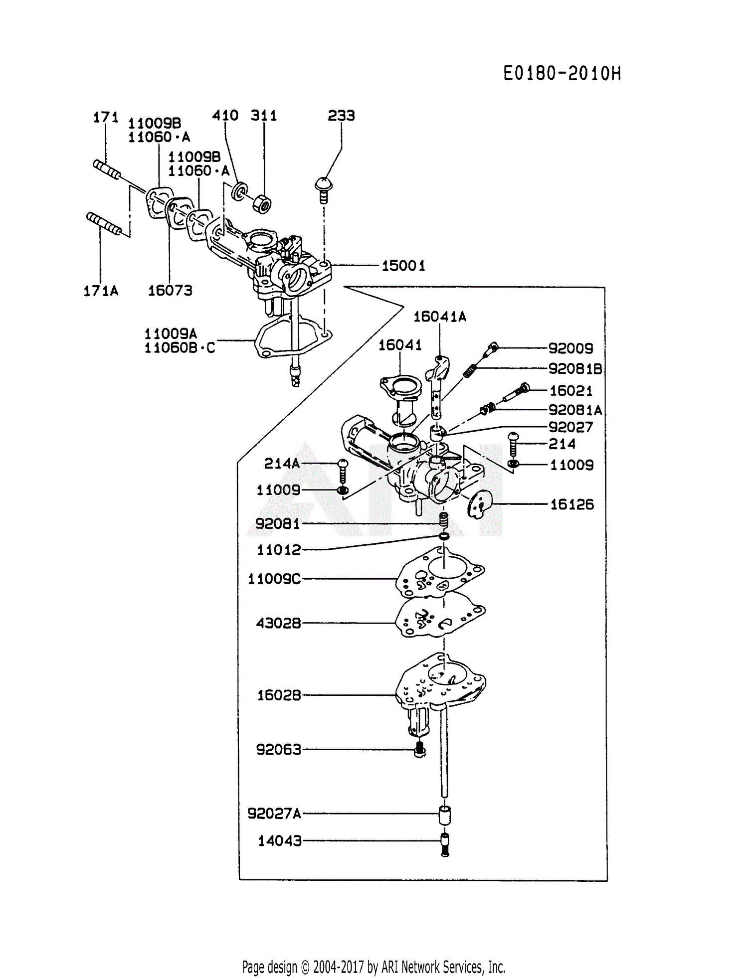 Af Gud Rullesten visuel Kawasaki FA130D-FS01 4 Stroke Engine FA130D Parts Diagram for CARBURETOR