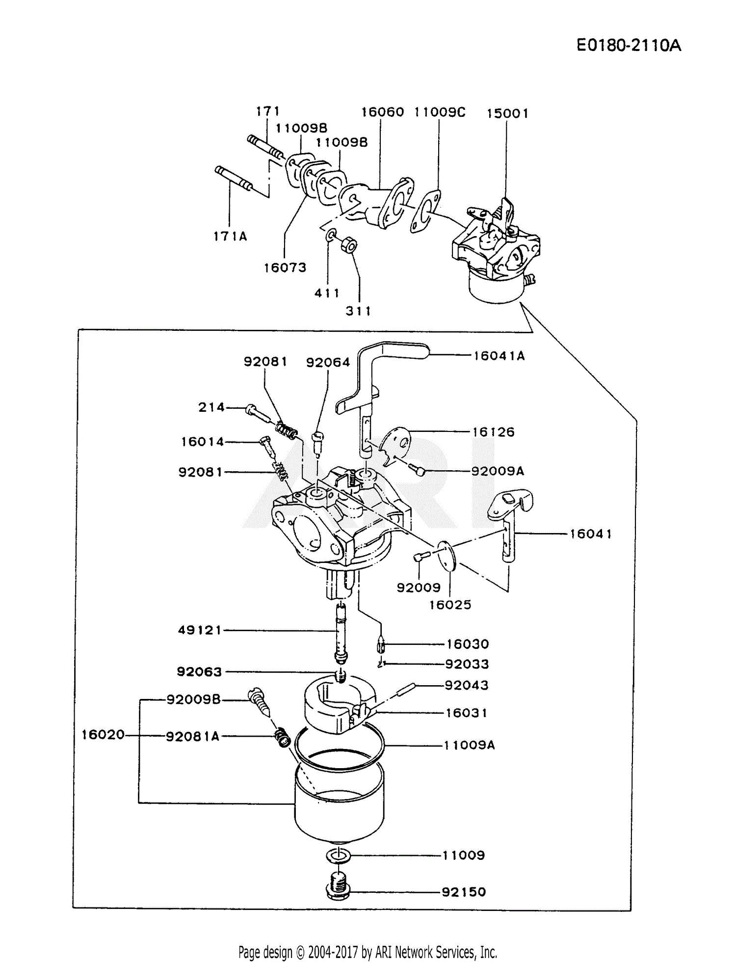 Kawasaki FA210D-AS21 4 Stroke Engine FA210D Parts Diagram for CARBURETOR