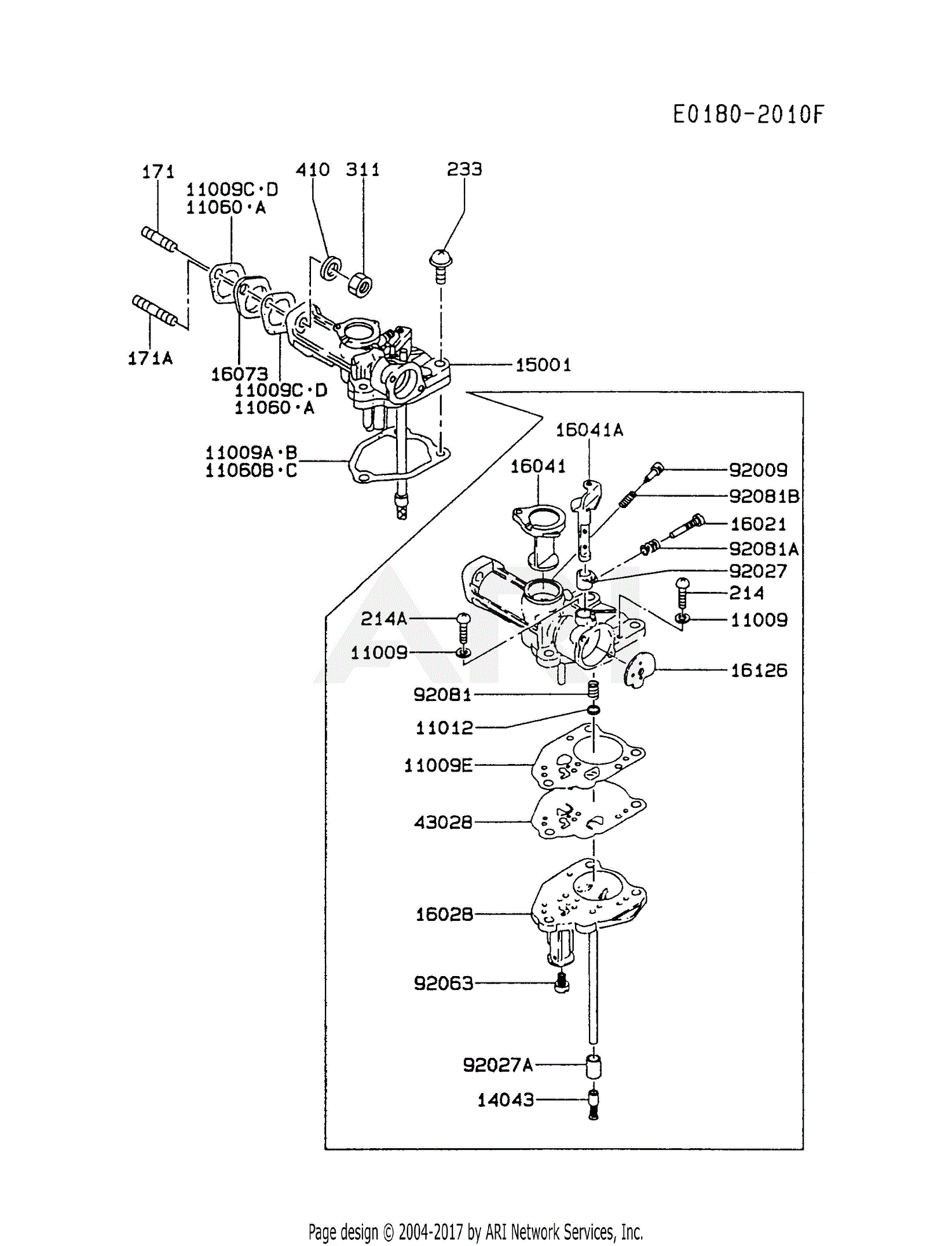 Frugtbar Fighter regn Kawasaki FA210D-JS01 4 Stroke Engine FA210D Parts Diagram for CARBURETOR