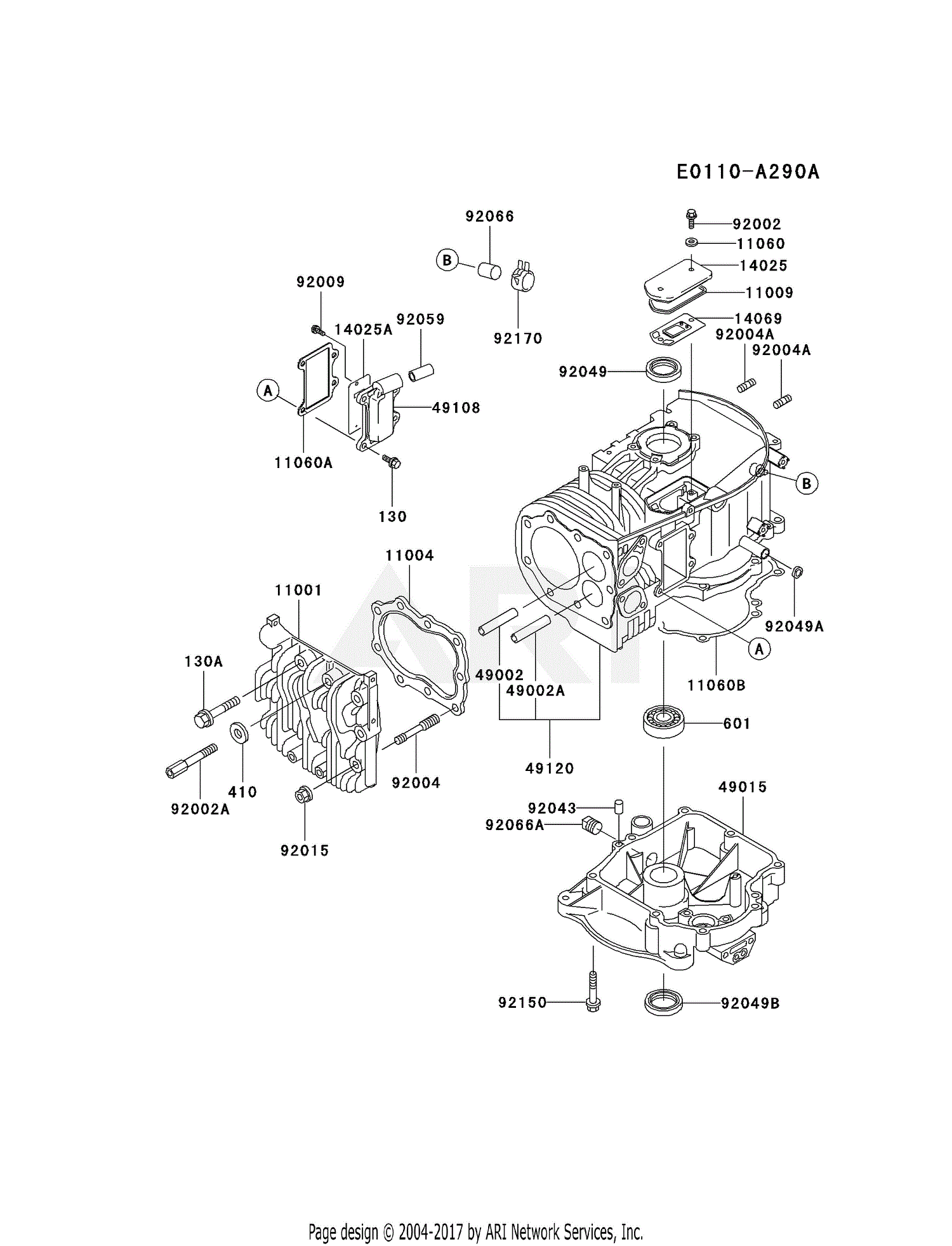 Kawasaki FB460V-AS38 4 Stroke Engine FB460V Parts Diagram for CYLINDER ...