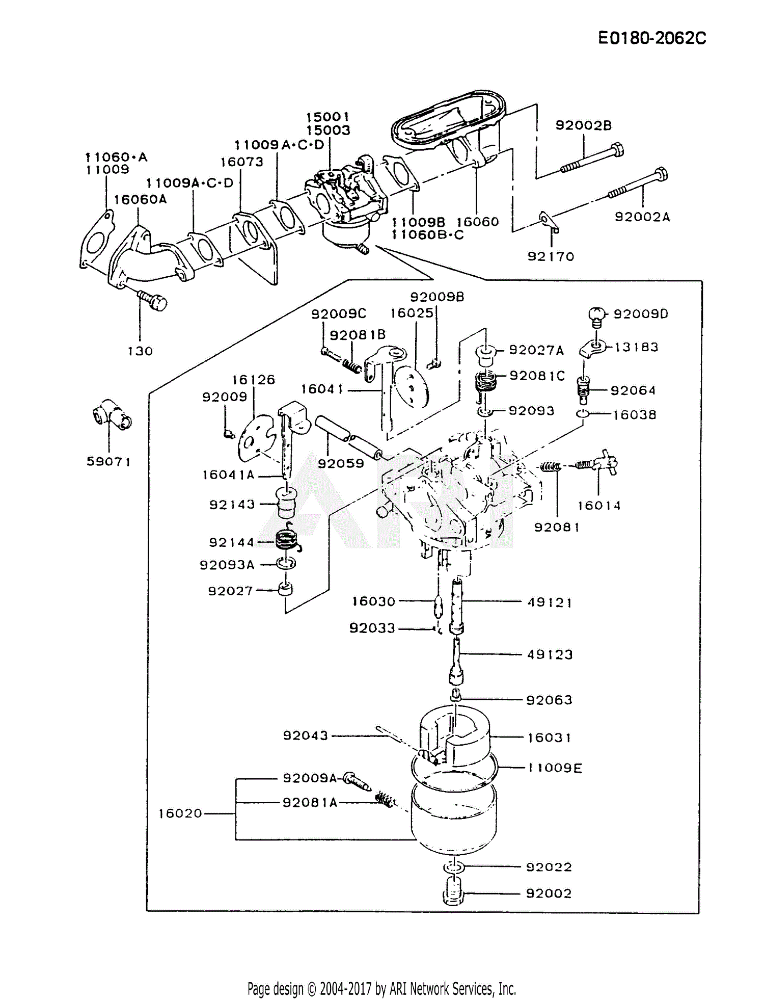 Kawasaki FB460V-GS14 4 Stroke Engine FB460V Parts Diagram for CARBURETOR