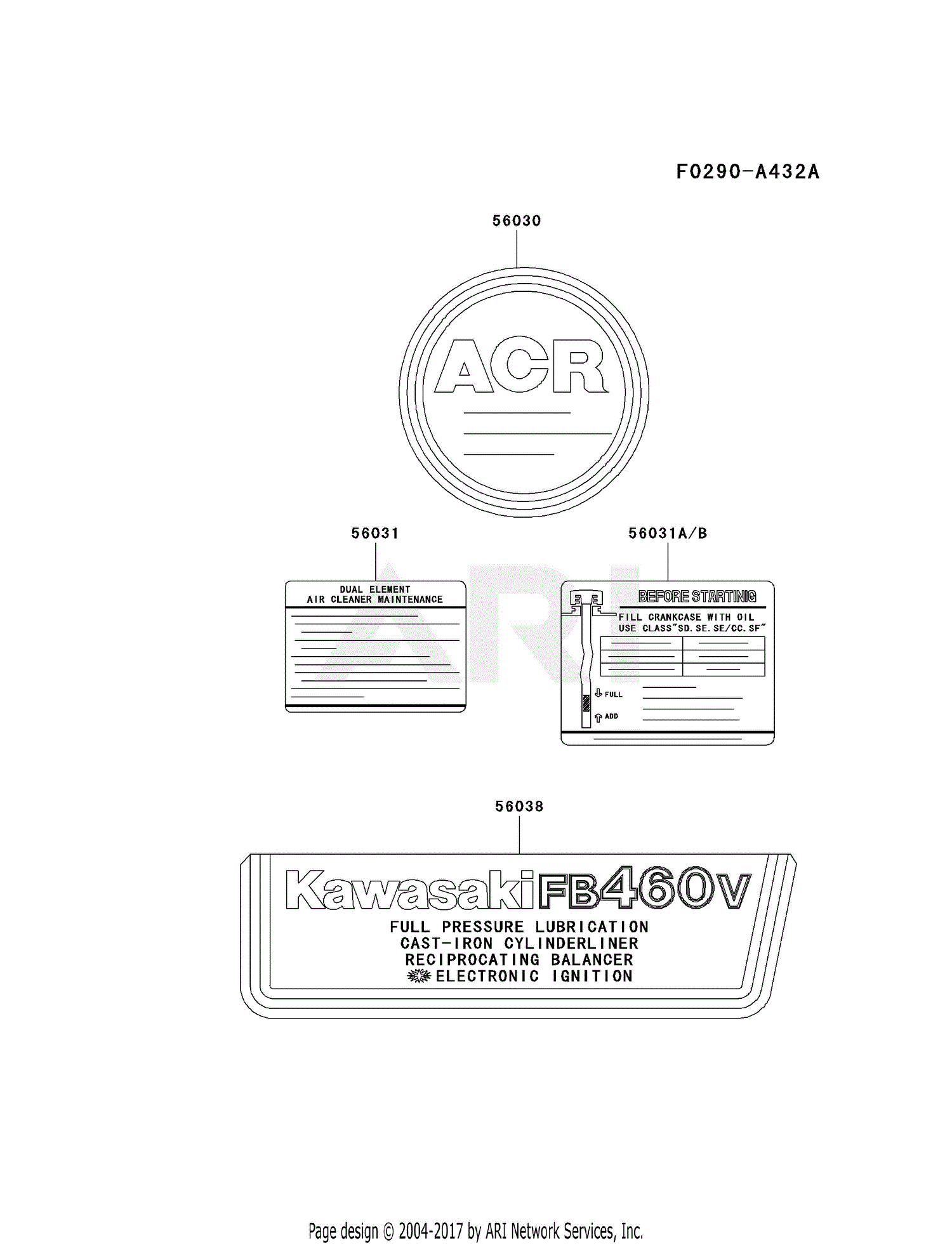 Kawasaki FB460V-MS14 4 Stroke Engine FB460V Parts Diagram for LABEL