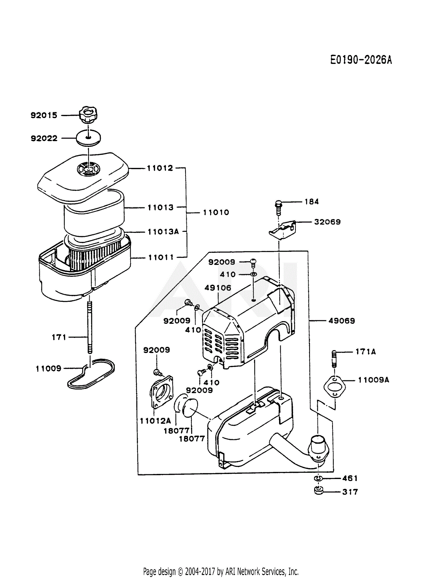 Kawasaki Fc290v As13 4 Stroke Engine Fc290v Parts Diagram For Air Filter Muffler