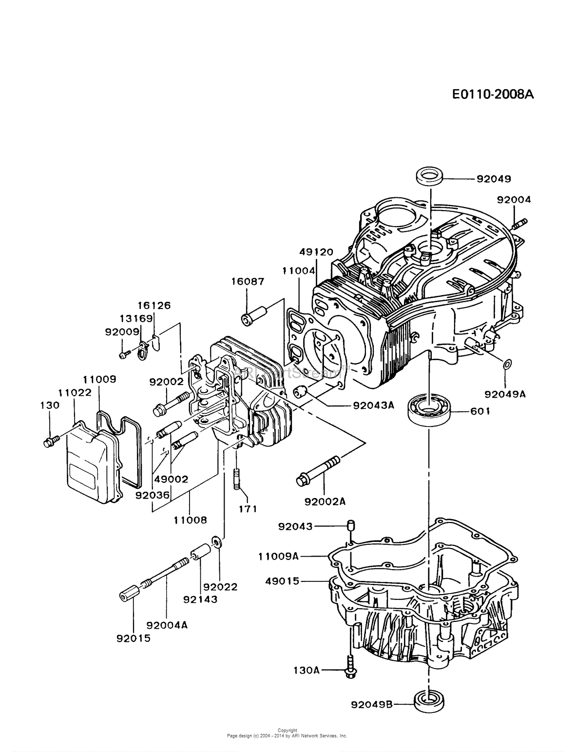 Kawasaki FC420V-AS03 4 Stroke Engine FC420V Parts Diagram for CYLINDER ...