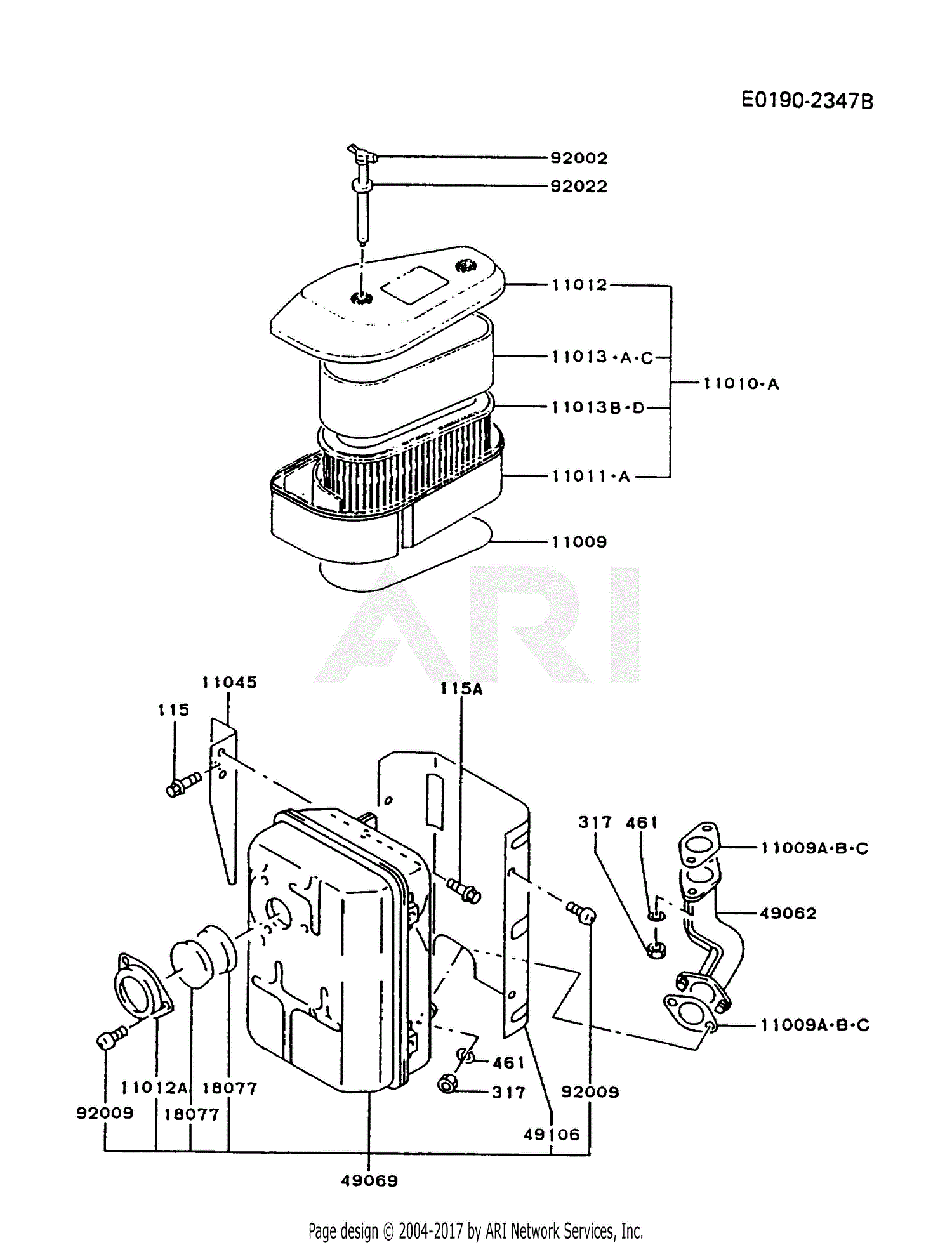 Kawasaki Fc4v As05 4 Stroke Engine Fc4v Parts Diagram For Air Filter Muffler