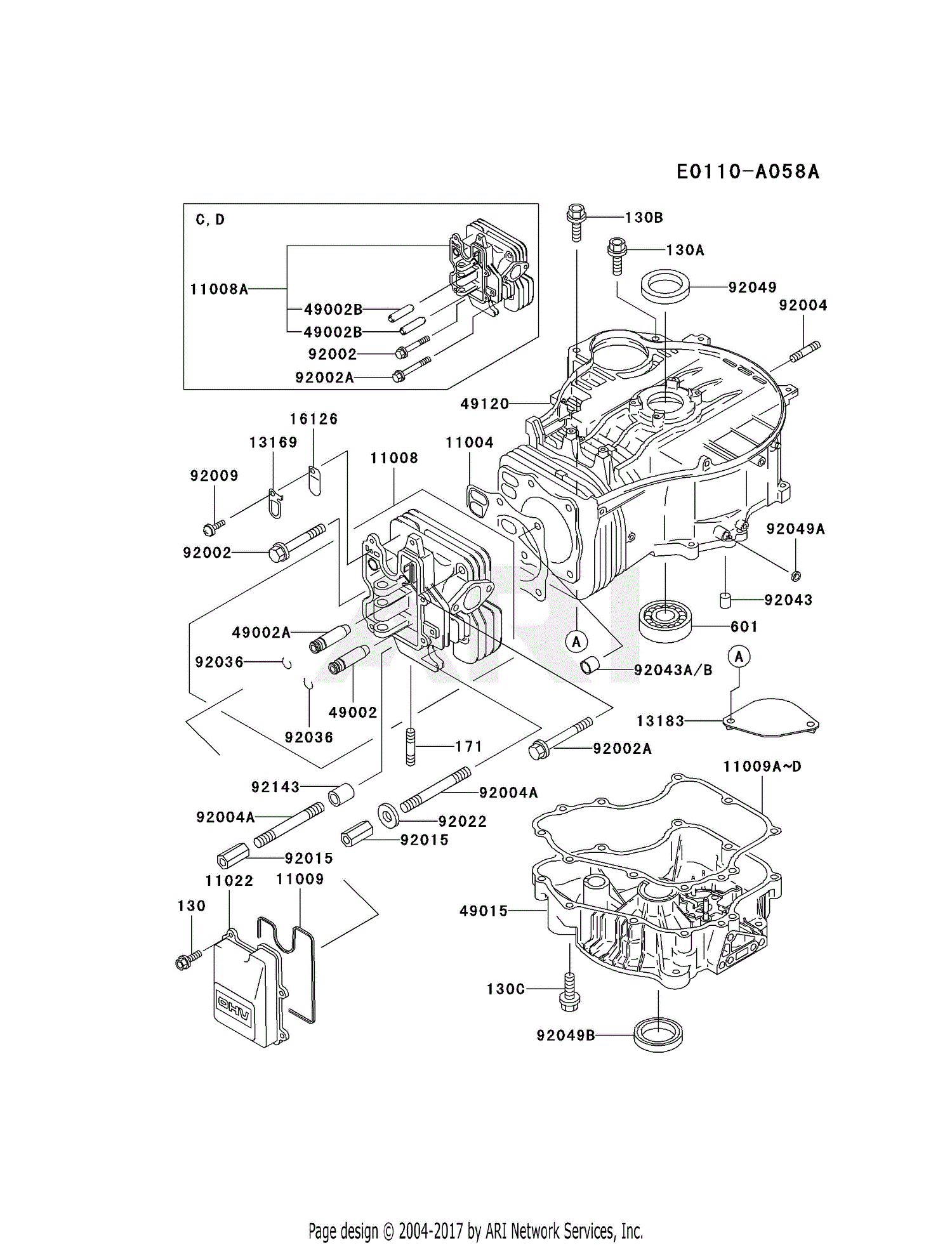 Kawasaki FC420V-AS09 4 Stroke Engine FC420V Parts Diagram for CYLINDER ...