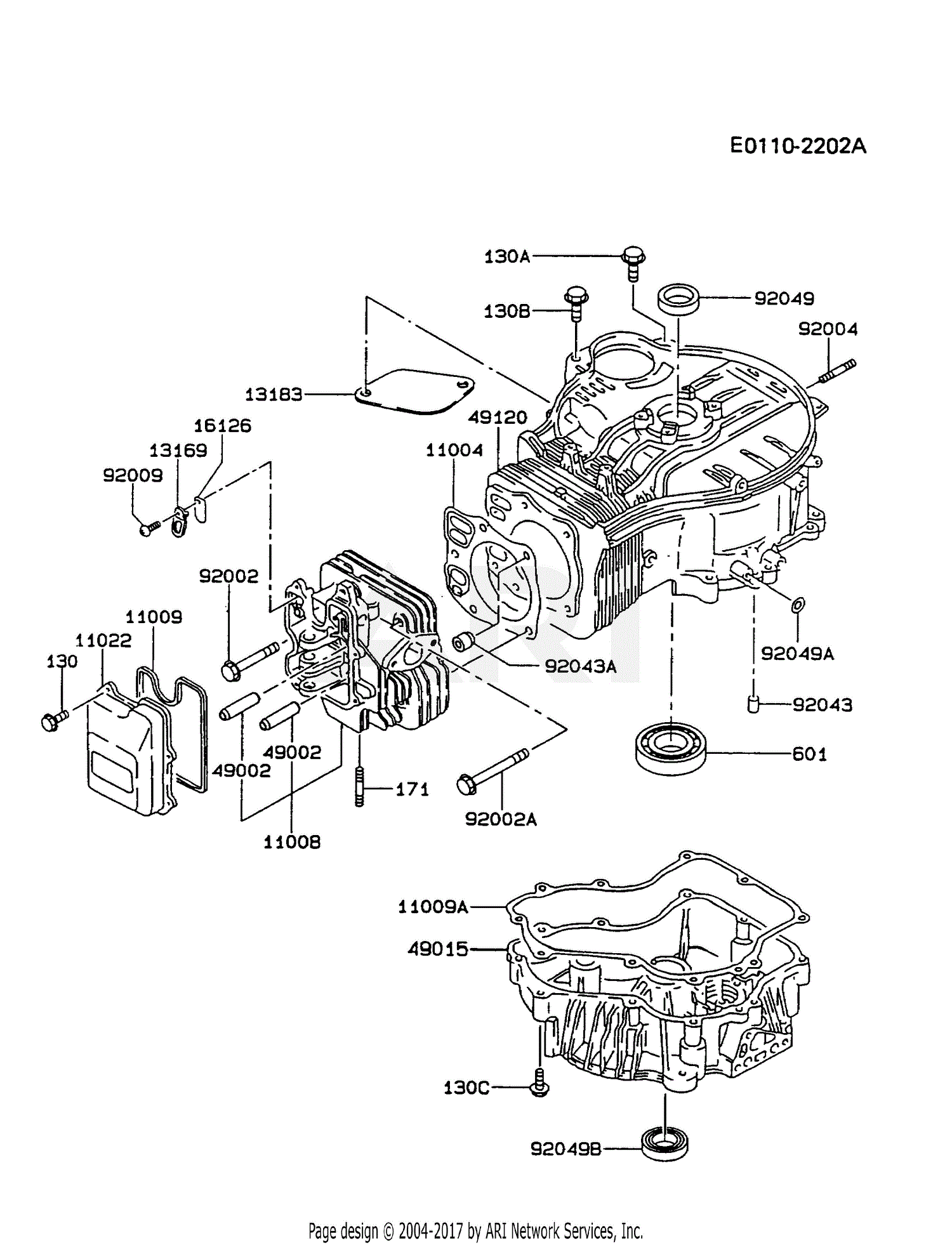 Kawasaki FC420V-AS15 4 Stroke Engine FC420V Parts Diagram for CYLINDER ...