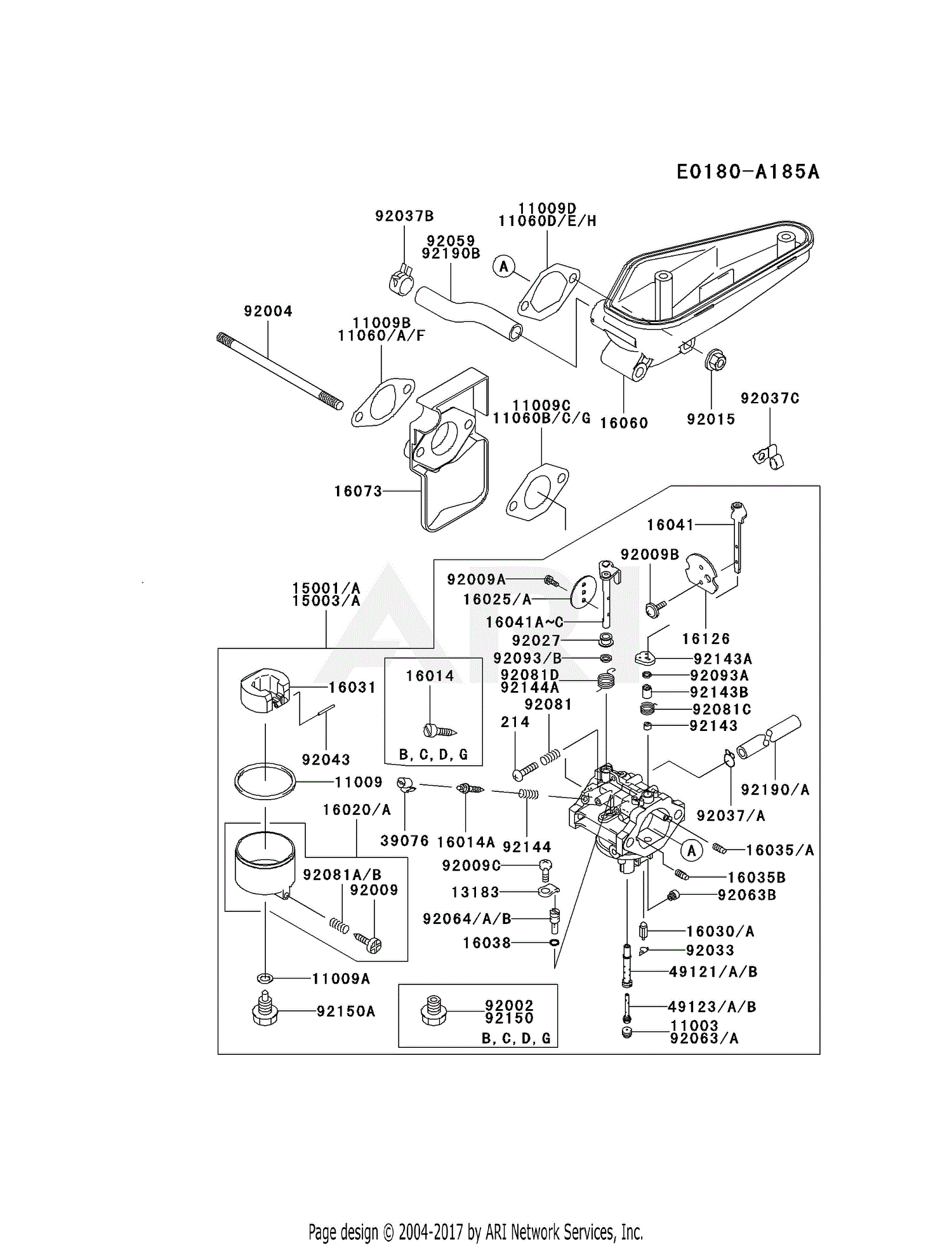 Kawasaki FC540V-CS03 4 Stroke Engine FC540V Parts Diagram for CARBURETOR