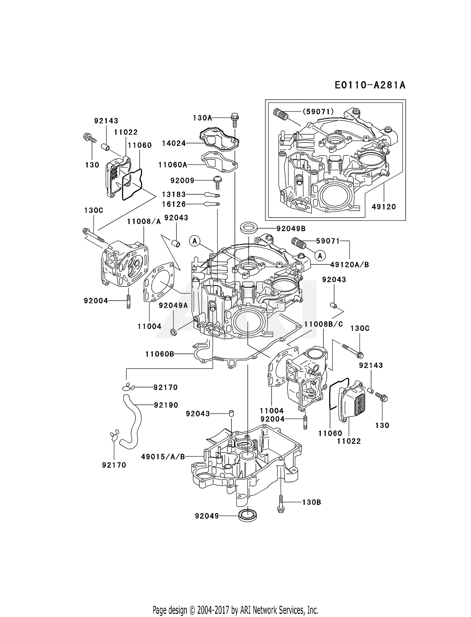 Kawasaki FD501V-AS02 4 Stroke Engine FD501V Parts Diagram for CYLINDER ...