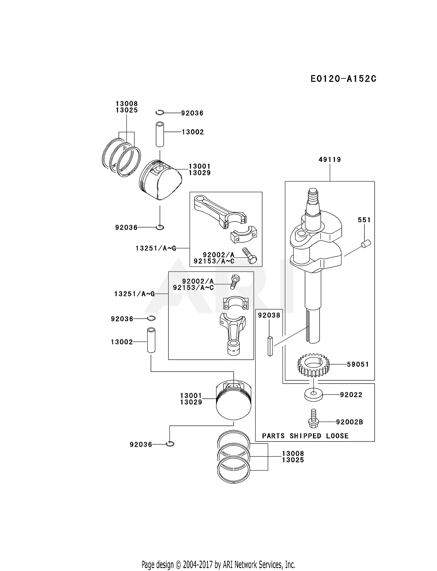 Kawasaki FD590V-DS09 4 Stroke Engine FD590V Parts Diagram for PISTON