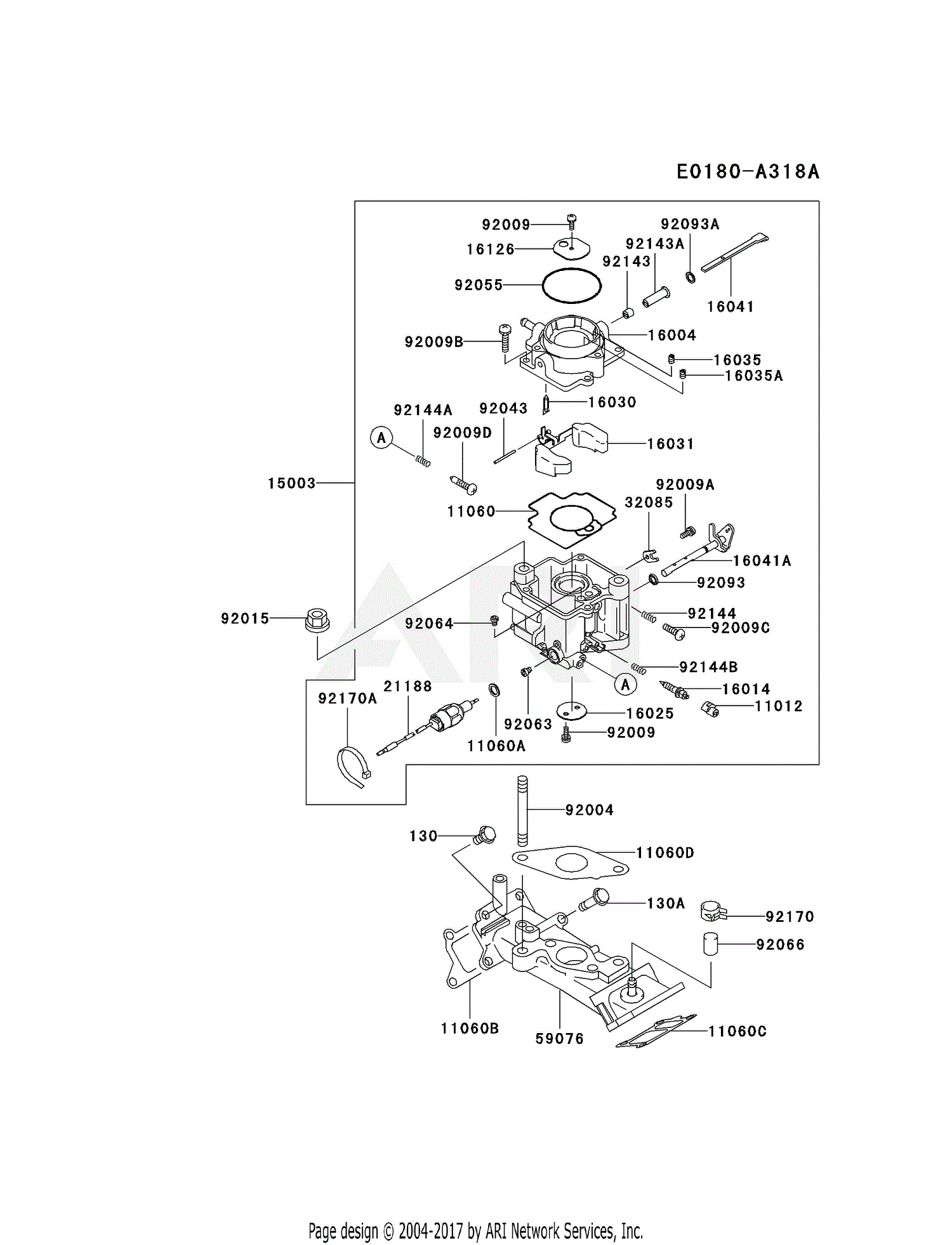 Kawasaki FD620DCS21 4 Stroke Engine FD620D Parts Diagram for CARBURETOR