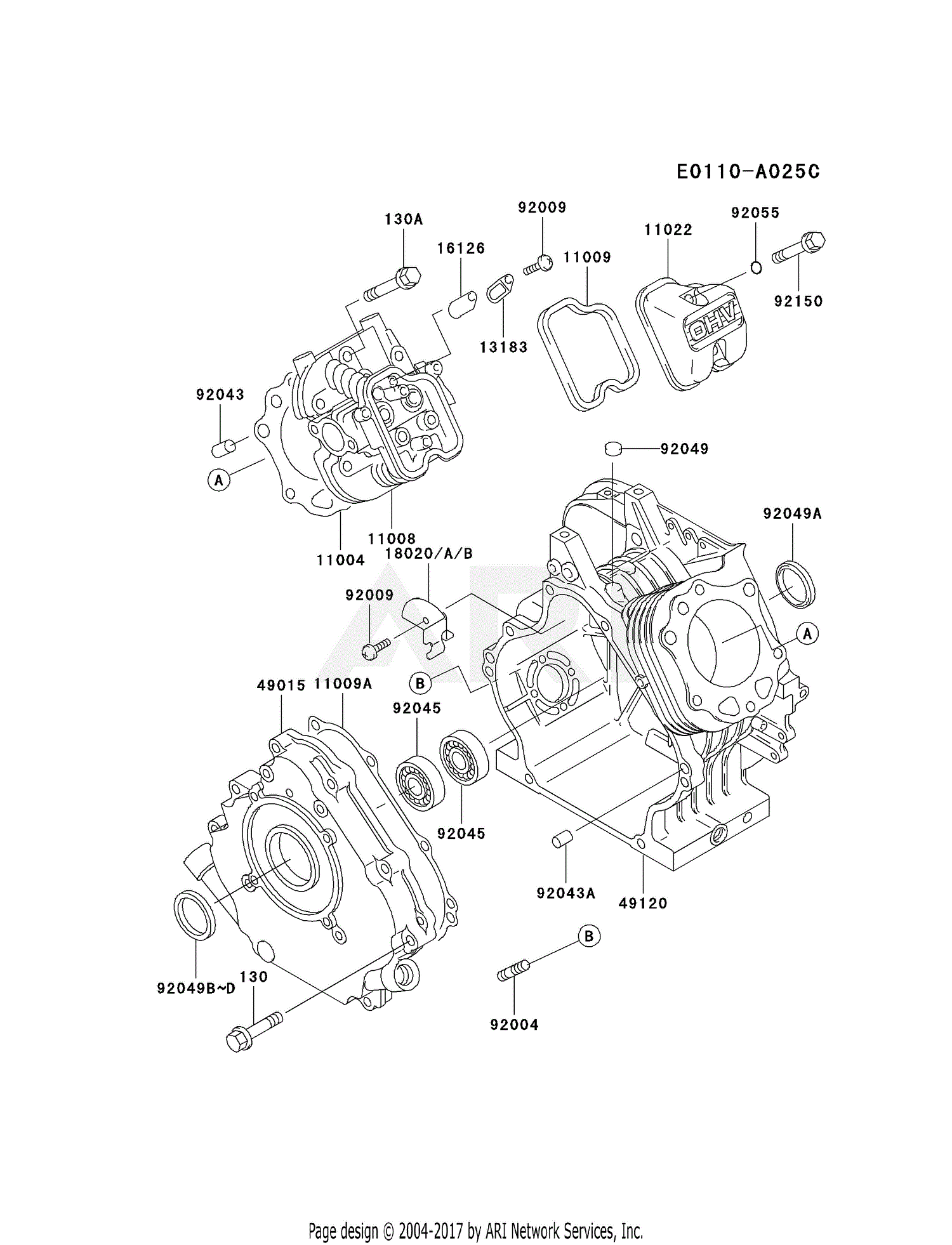 Kawasaki FE250D-AS00 4 Stroke Engine FE250D Parts Diagram for CYLINDER ...