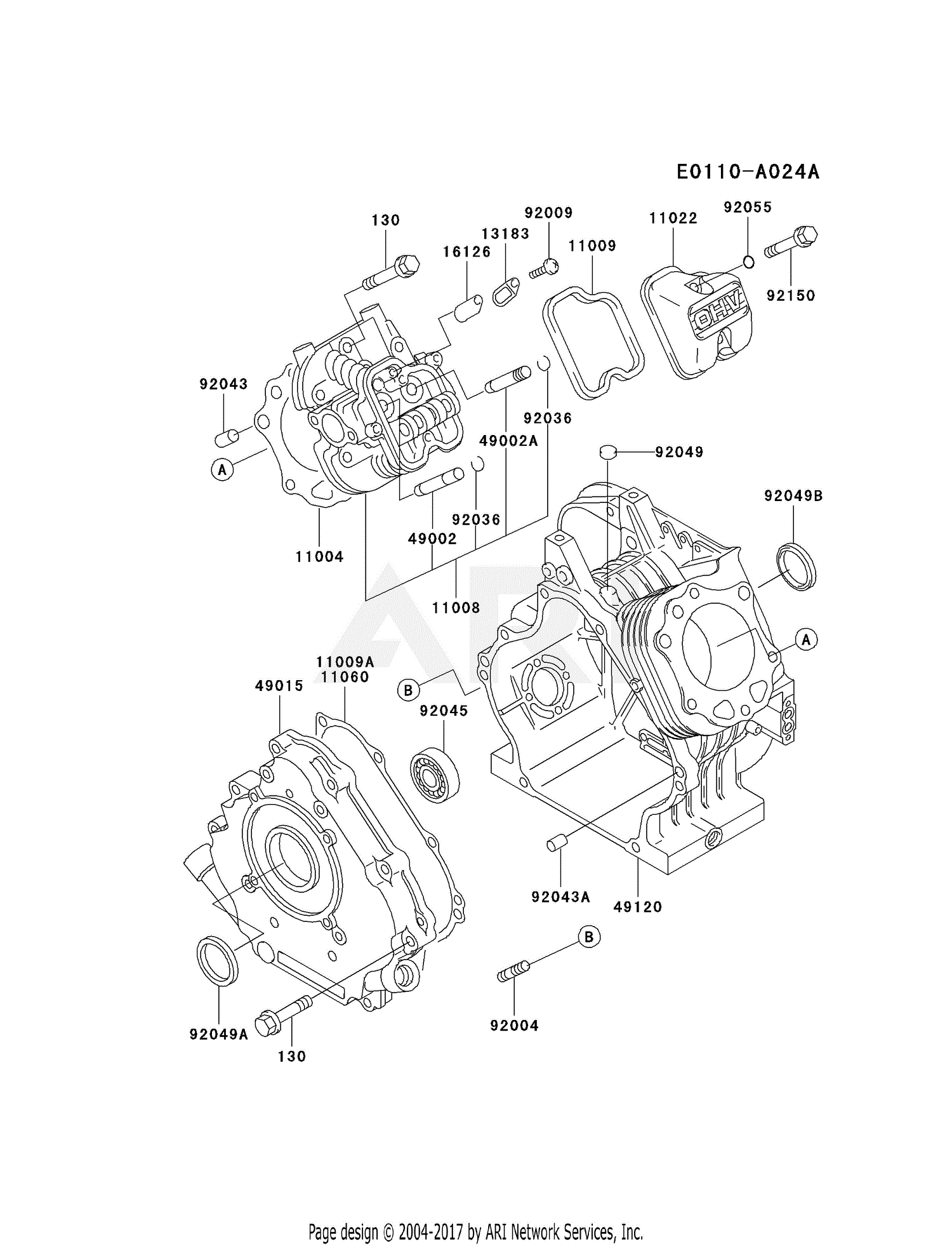 Kawasaki FE290D-AS07 4 Stroke Engine FE290D Parts Diagram for CYLINDER ...