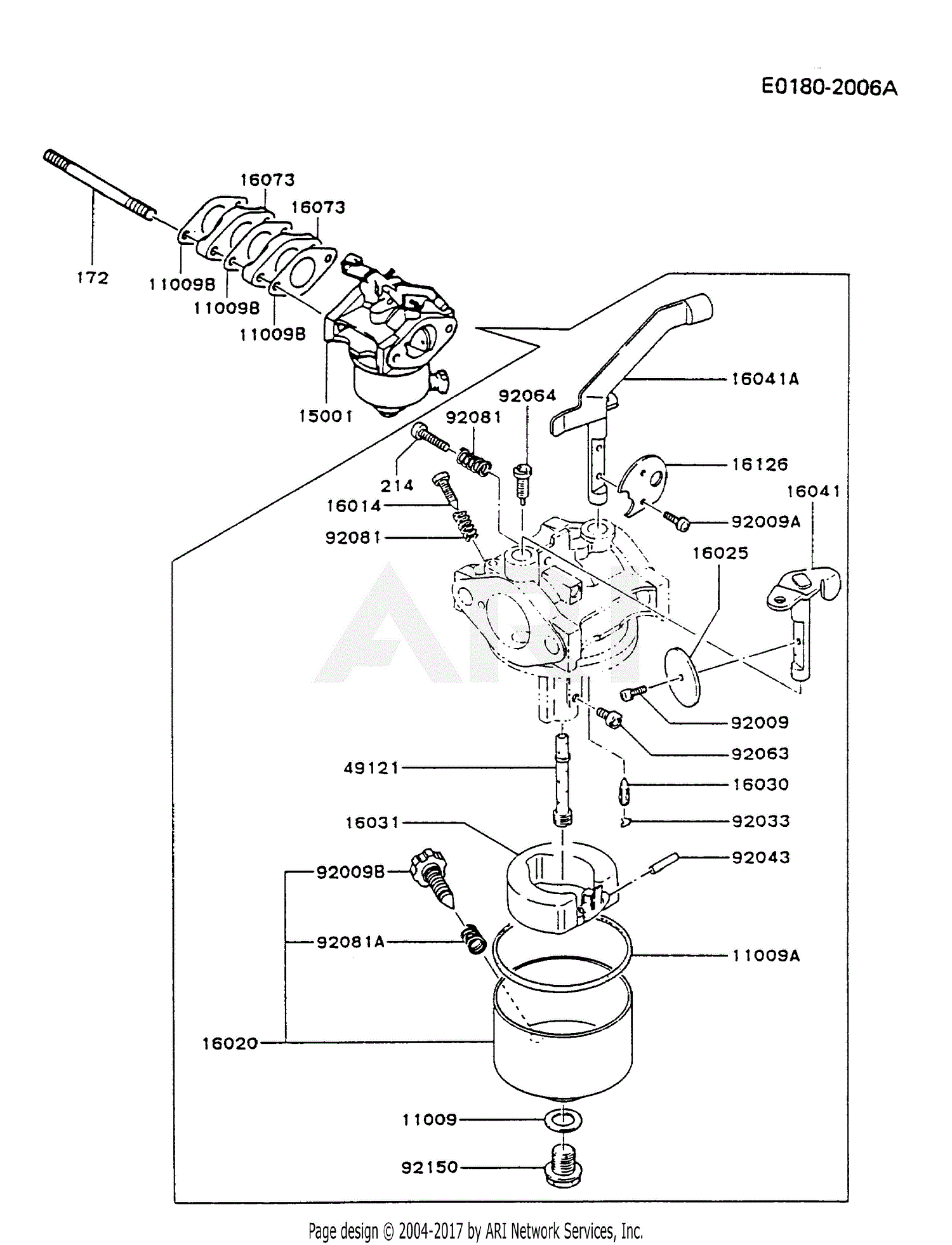 Kawasaki FG150D-DS00 4 Stroke Engine FG150D Parts Diagram for CARBURETOR