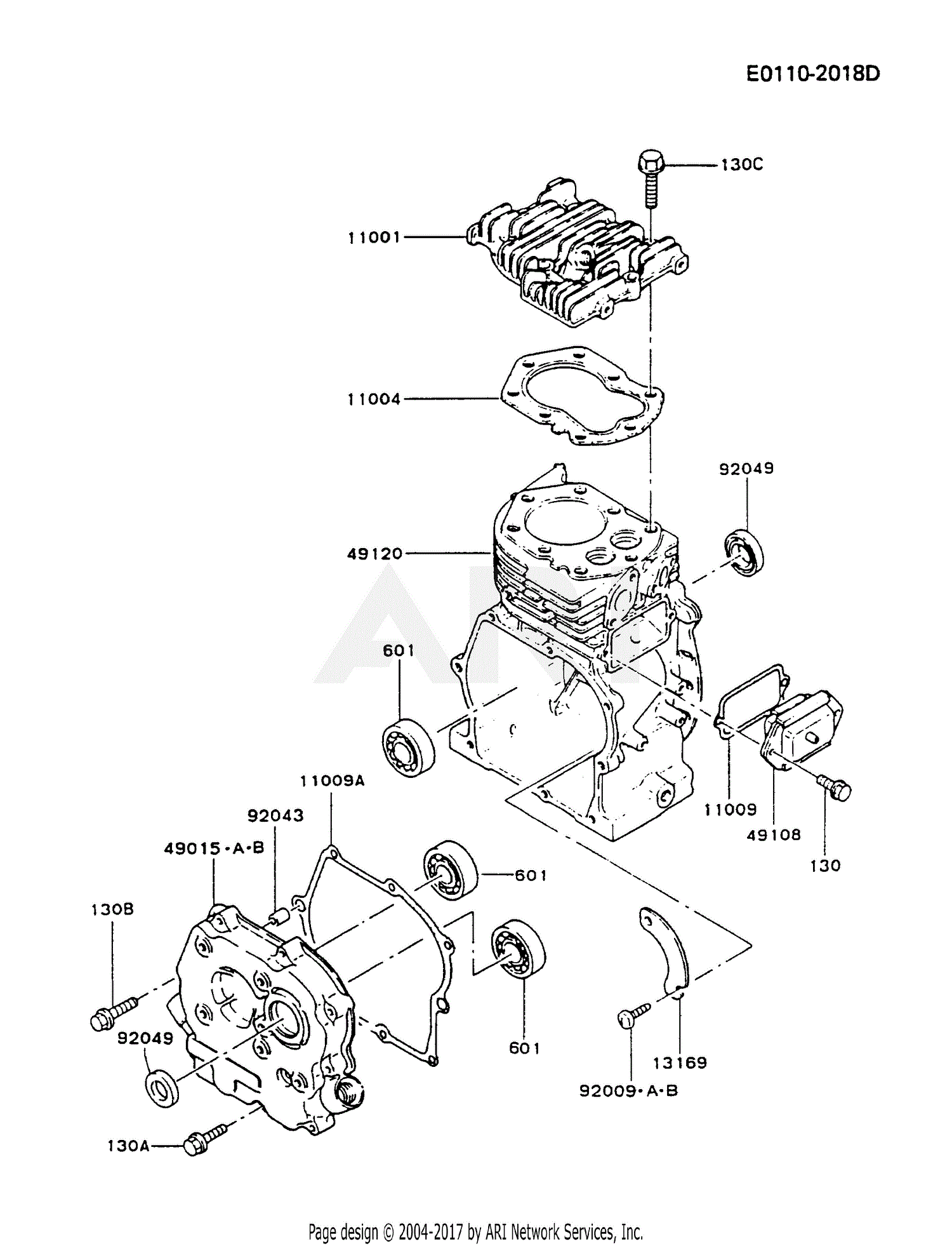 Kawasaki FG150G-CS00 4 Stroke Engine FG150G Parts Diagram for CYLINDER ...