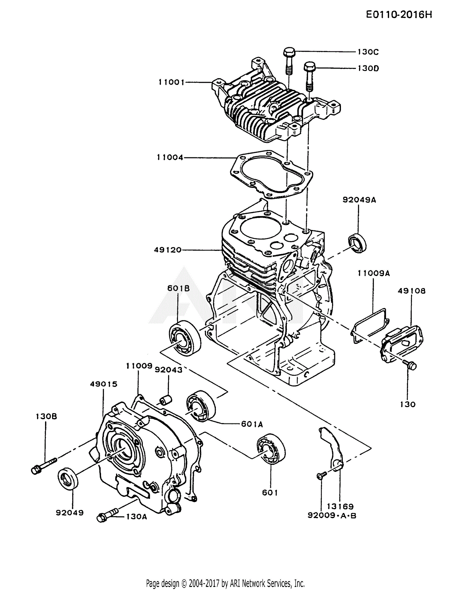 Kawasaki FG200D-AS01 4 Stroke Engine FG200D Parts Diagram for CYLINDER ...