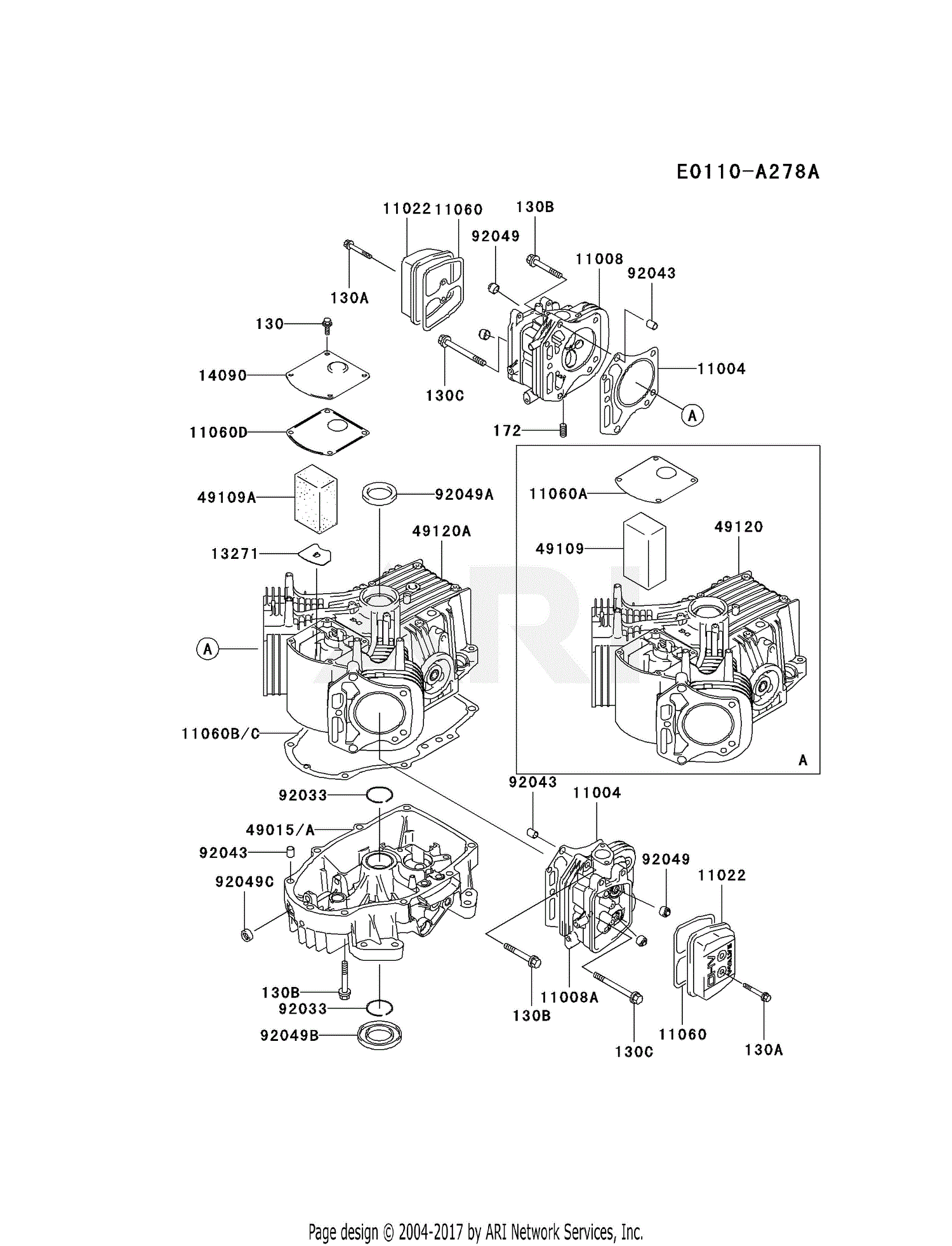 Kawasaki FH500V-AS04 4 Stroke Engine FH500V Parts Diagram for CYLINDER