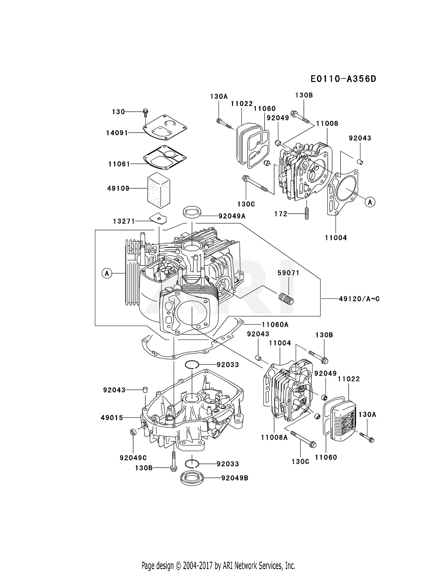 Kawasaki FH500VAS31 4 Stroke Engine FH500V Parts Diagram for CYLINDER/CRANKCASE