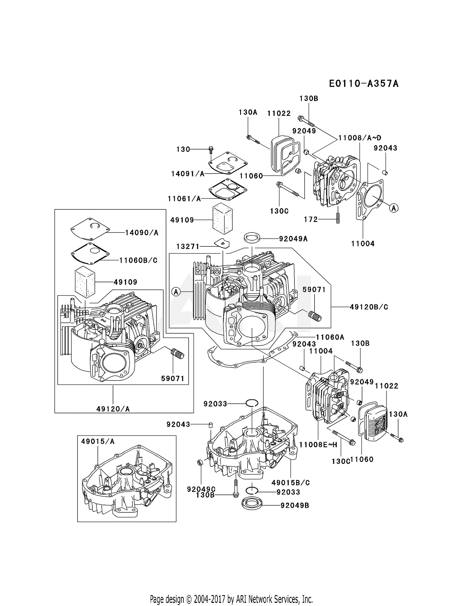 Kawasaki FH500V-BS14 4 Stroke Engine FH500V Parts Diagram for CYLINDER ...