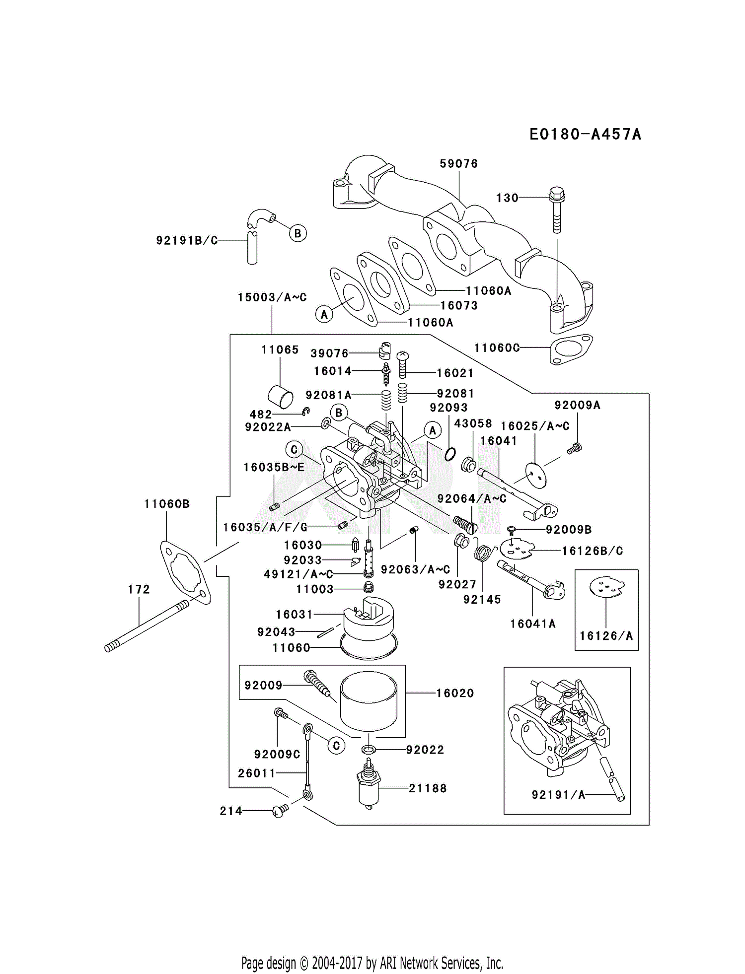 Kawasaki FH500V-CS14 4 Stroke Engine FH500V Parts Diagram for CARBURETOR