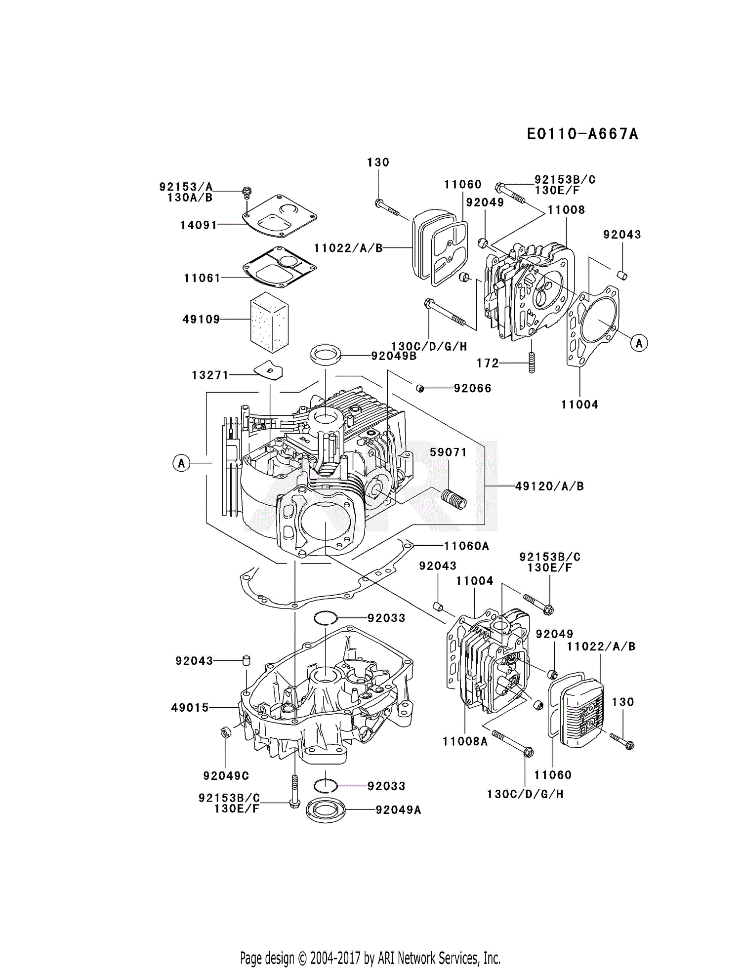 Kawasaki FH580V-CS35 4 Stroke Engine FH580V Parts Diagram for CYLINDER ...