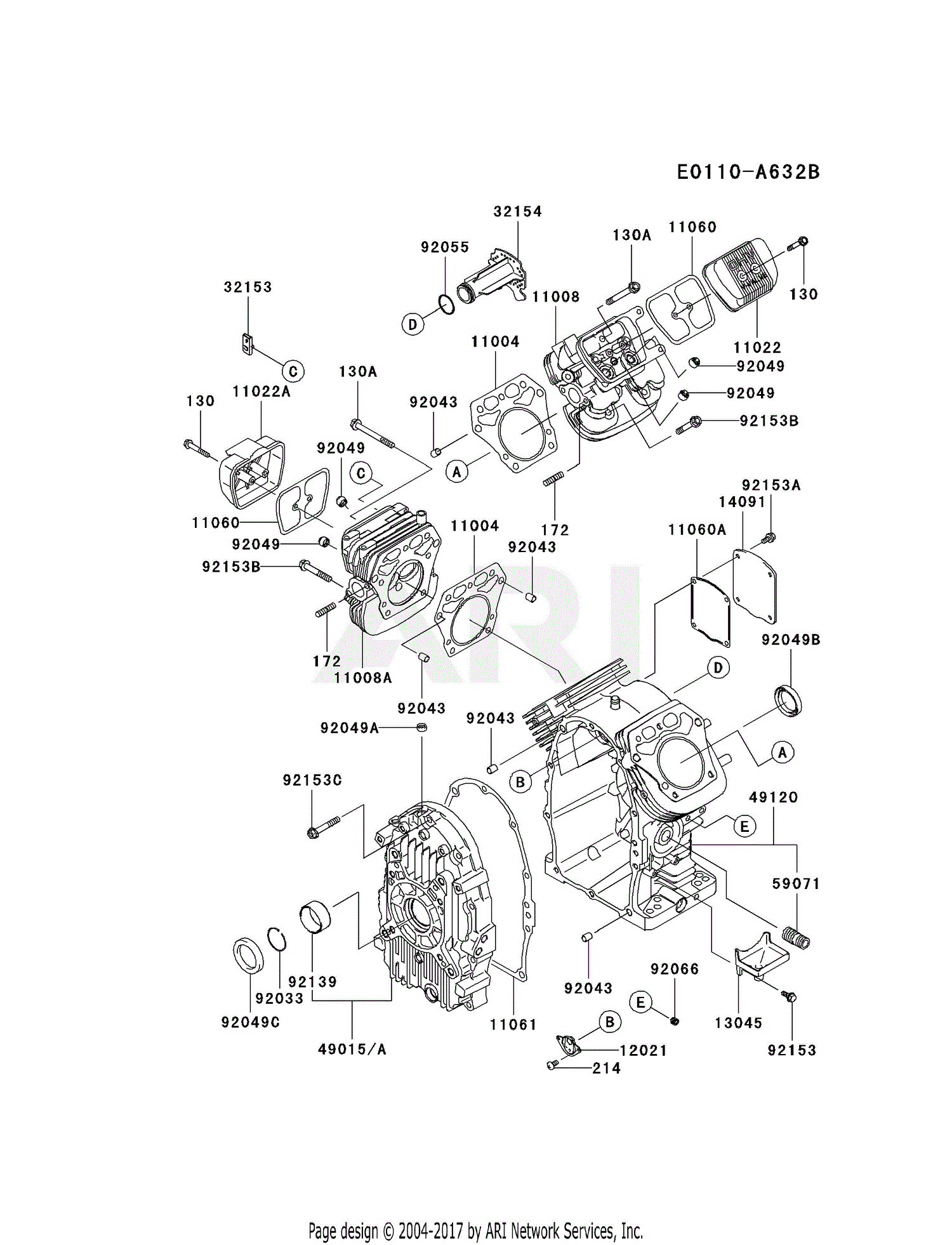 Kawasaki FH641D-DS01 4 Stroke Engine FH641D Parts Diagram for CYLINDER ...