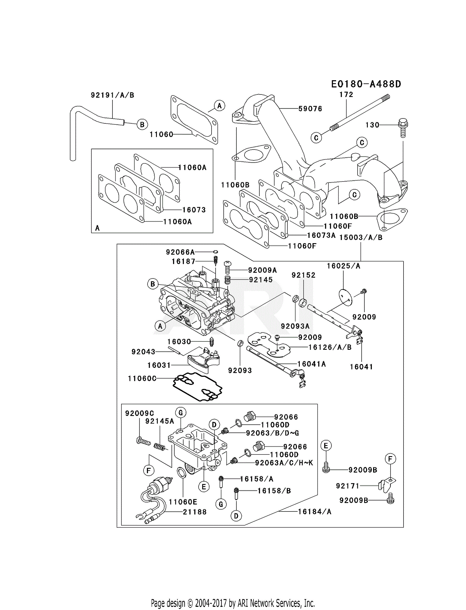 Kawasaki FH680V-AS13 4 Stroke Engine FH680V Parts Diagram for CARBURETOR