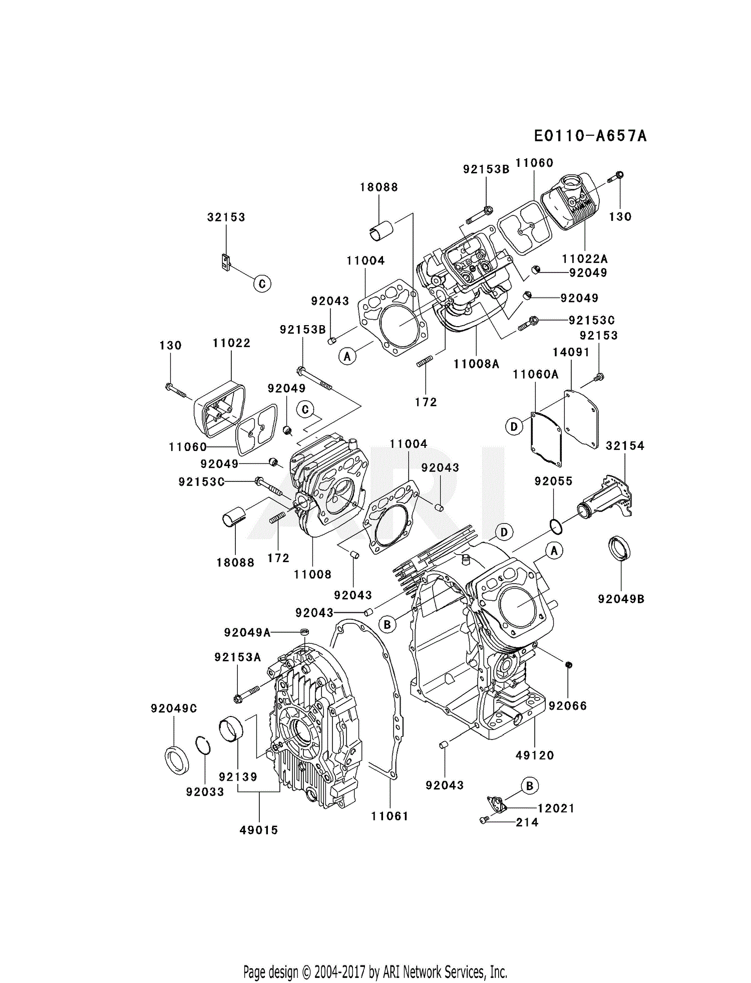 Kawasaki FH770D-DS04 4 Stroke Engine FH770D Parts Diagram for CYLINDER ...