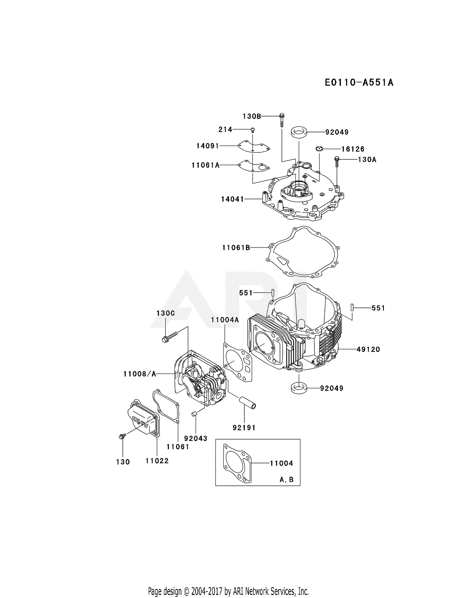 Kawasaki FJ180V-BS04 4 Stroke Engine FJ180V Parts Diagram for CYLINDER