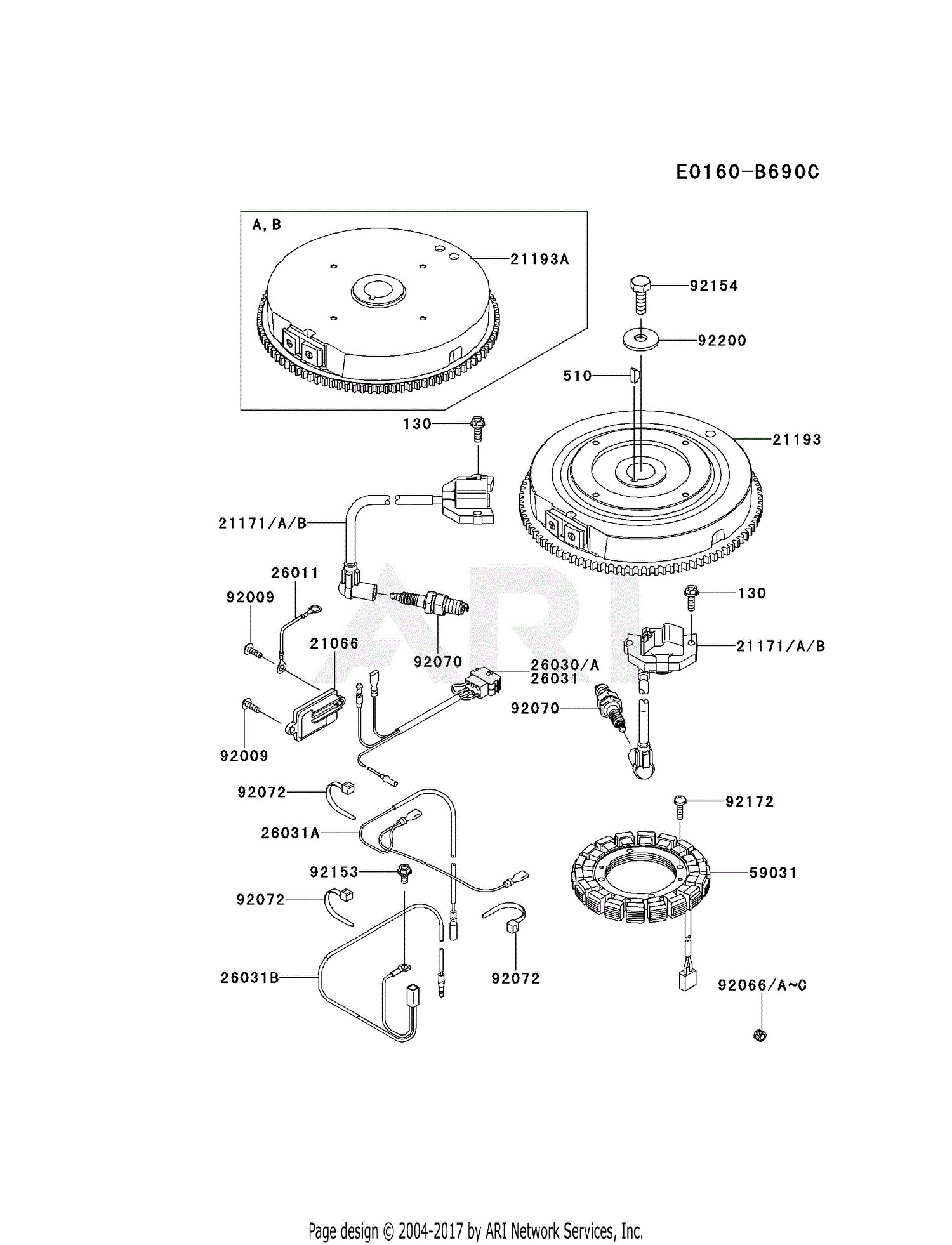 Kawasaki FR600V-AS08 4 Stroke Engine FR600V Parts Diagram for ELECTRIC