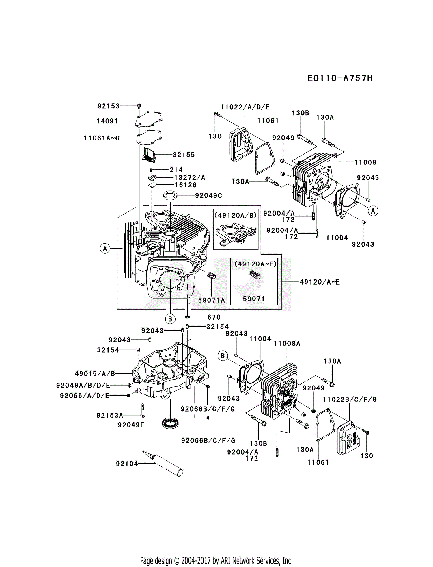 Kawasaki FR651V-AS05 4 Stroke Engine FR651V Parts Diagram for CYLINDER