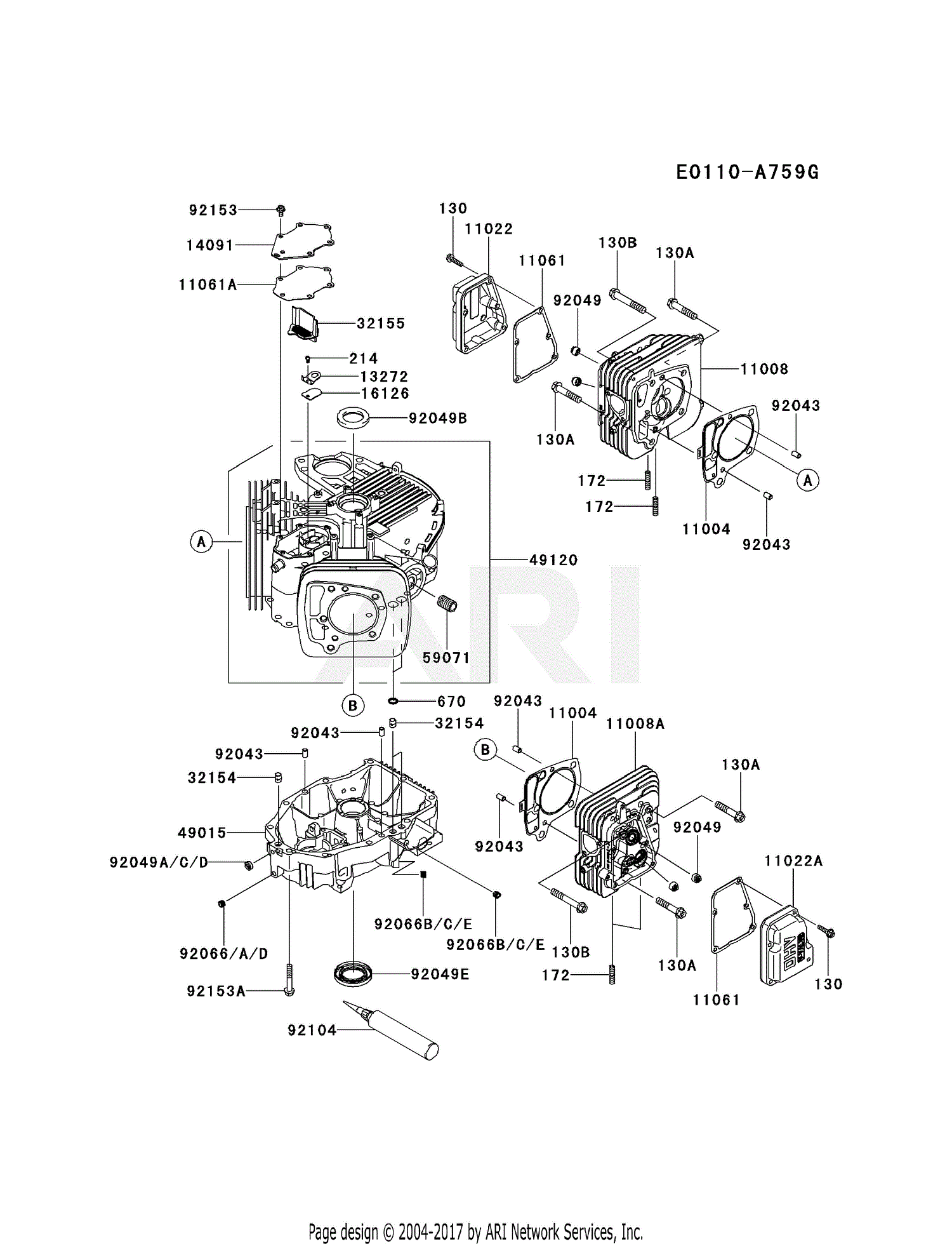 Kawasaki Stroke Engine FR691V Diagram for CYLINDER/CRANKCASE
