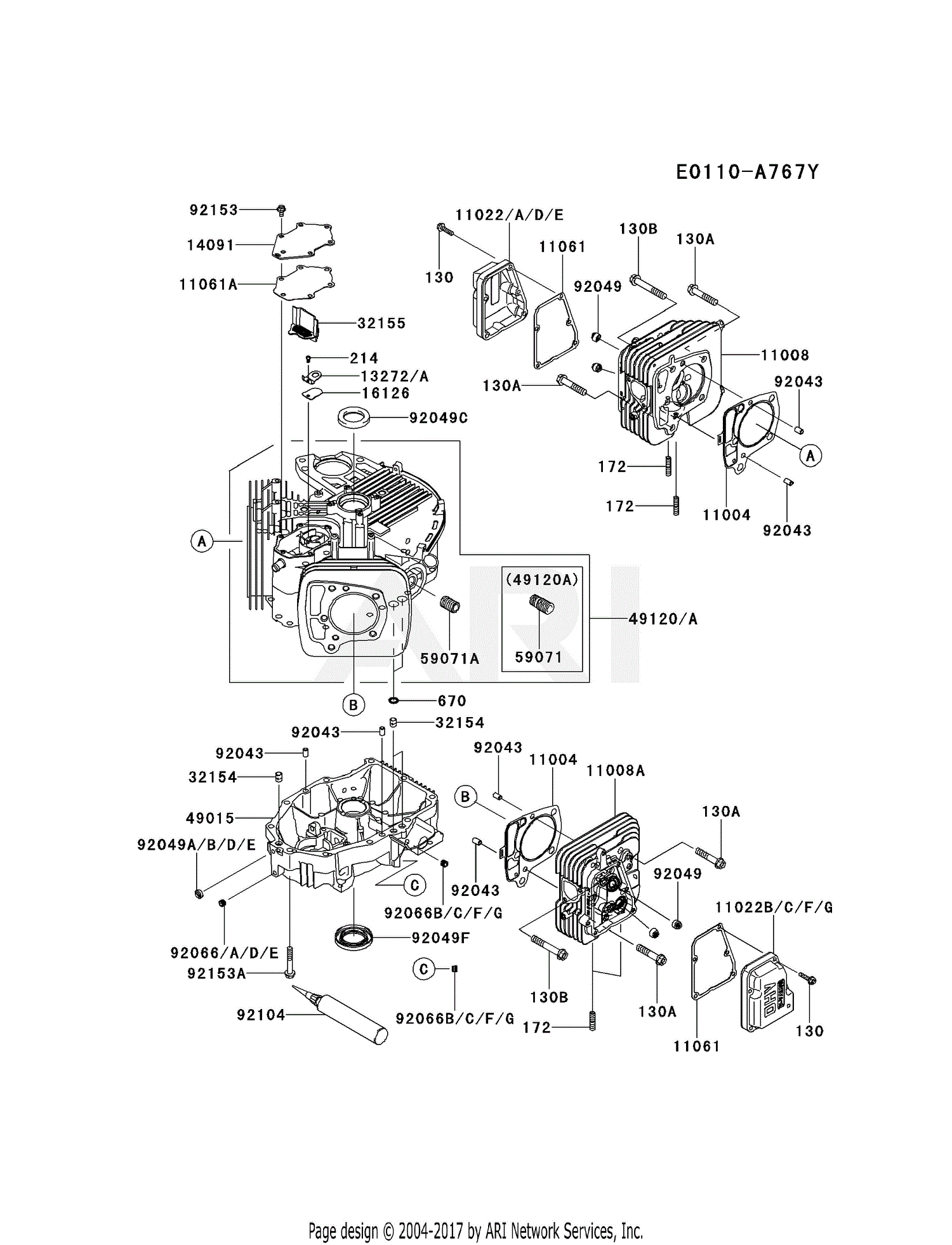 Kawasaki FR691V-DS15 4 Stroke Engine FR691V Parts Diagram for CYLINDER