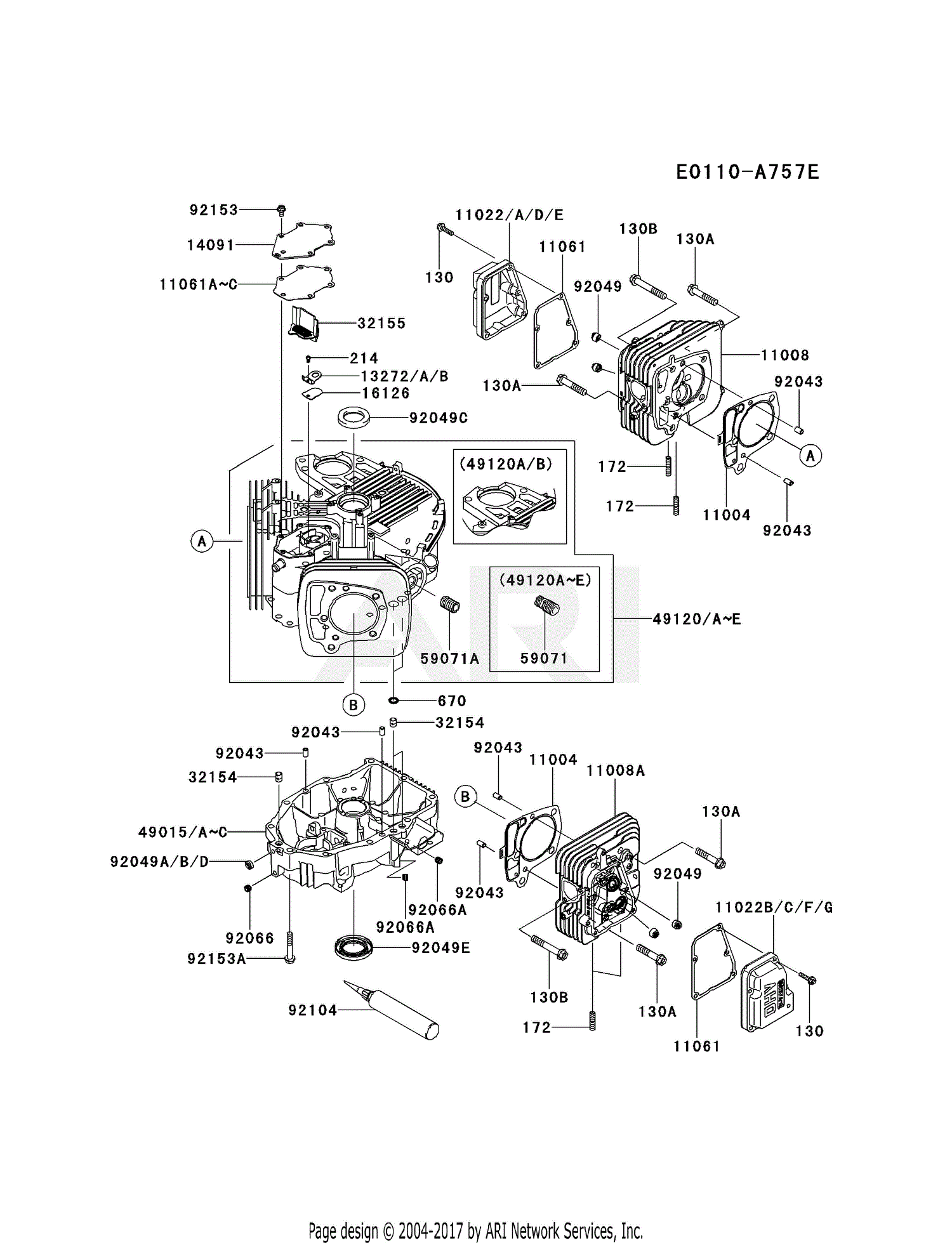 Kawasaki FR691V-ES00 4 Stroke Engine Parts Diagram for CYLINDER/CRANKCASE
