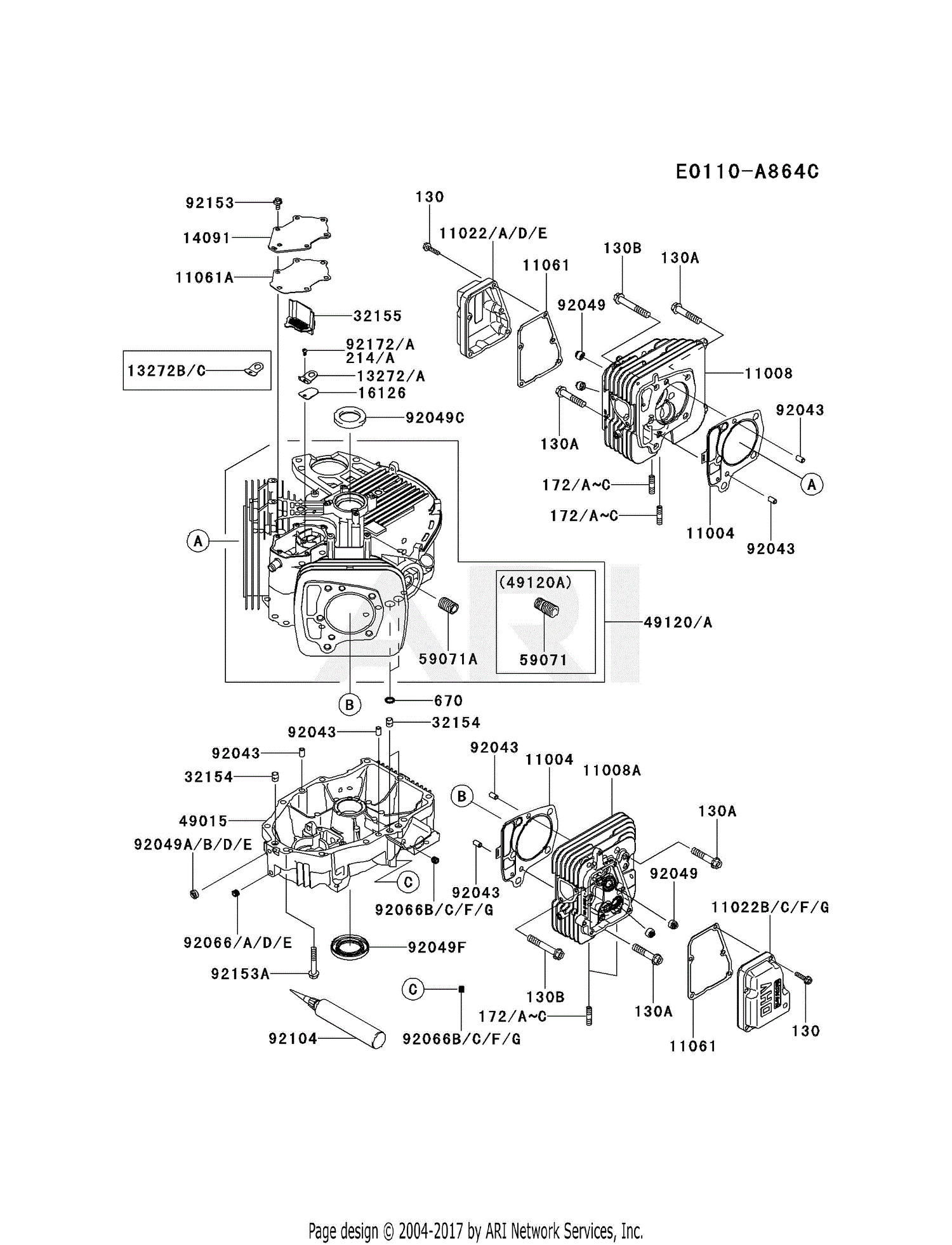 Kawasaki FR730V-BS09 4 Stroke Engine FR730V Parts Diagram for CYLINDER