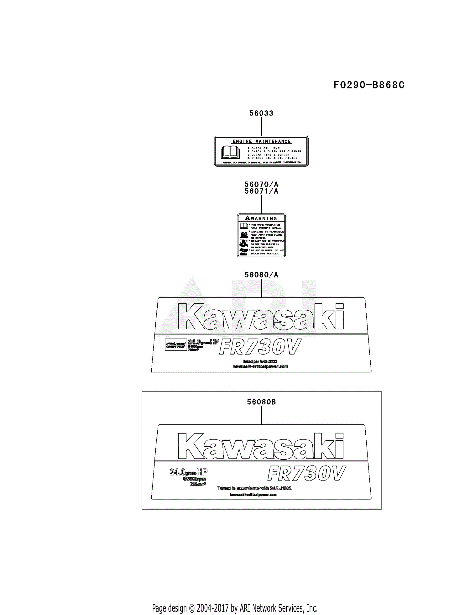 Kawasaki FR730V-DS05 4 Stroke Engine FR730V Parts Diagram for LABEL