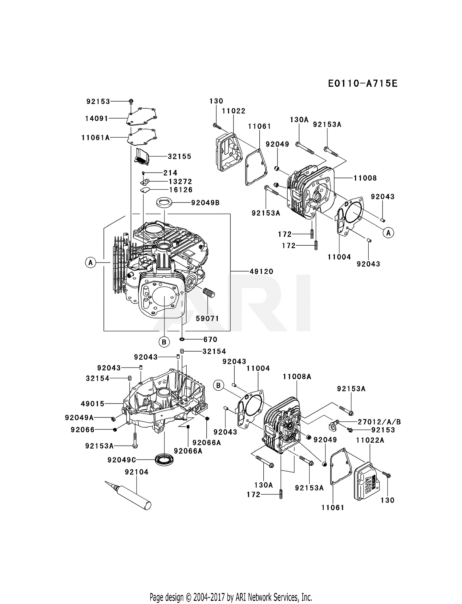 Kawasaki FS541V-BS13 4 Stroke Engine FS541V Parts Diagram for CYLINDER ...