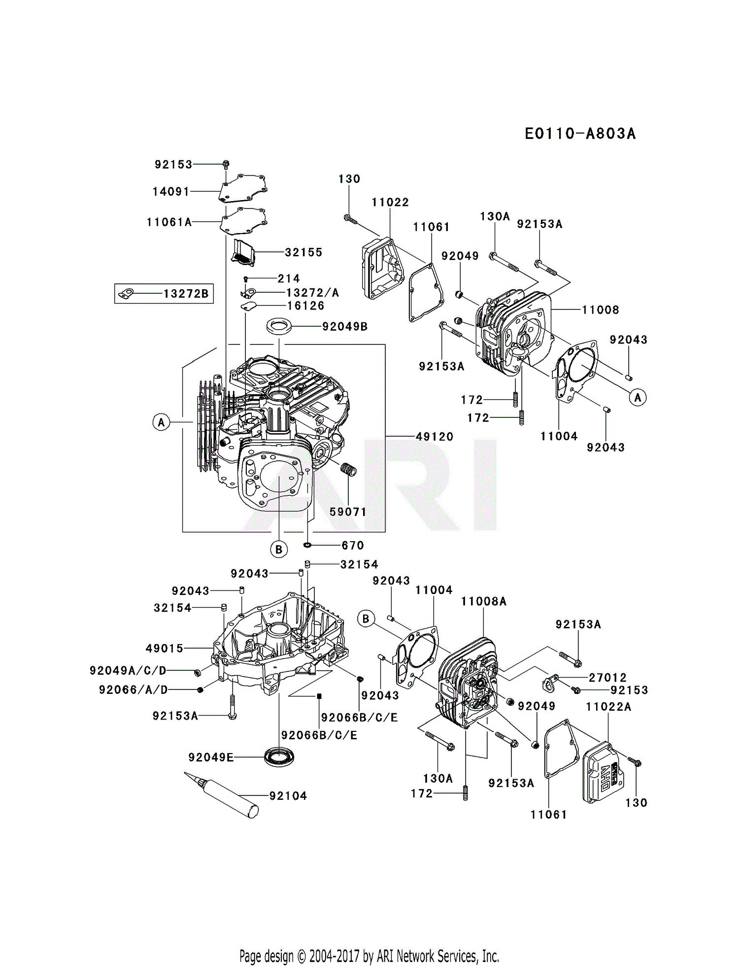 Kawasaki FS600V-AS22 4 Stroke Engine FS600V Parts Diagram for CYLINDER ...